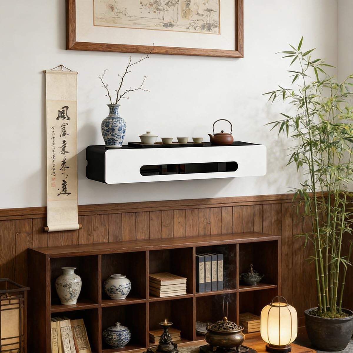 Cache Box Routeur Mural - Boîtier de Rangement en Bois pour Routeur, Câbles et Prises, Salon Chambre Bureau(White,23.6 * 7.9 * 6.3in)