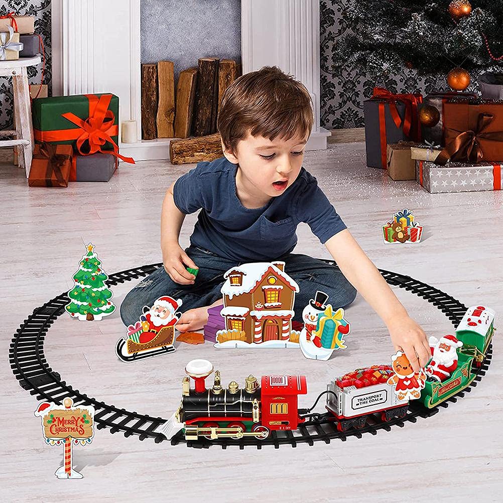 Zerodis Zestaw Elektrycznych Pociągów Bożonarodzeniowych, Pociąg Dostawczy ABS Santa Express ze świetlnym Dźwiękiem, średnica Toru 88 Cm, świecące Wagony Pasażerskie do świątecznej Zabawy dla