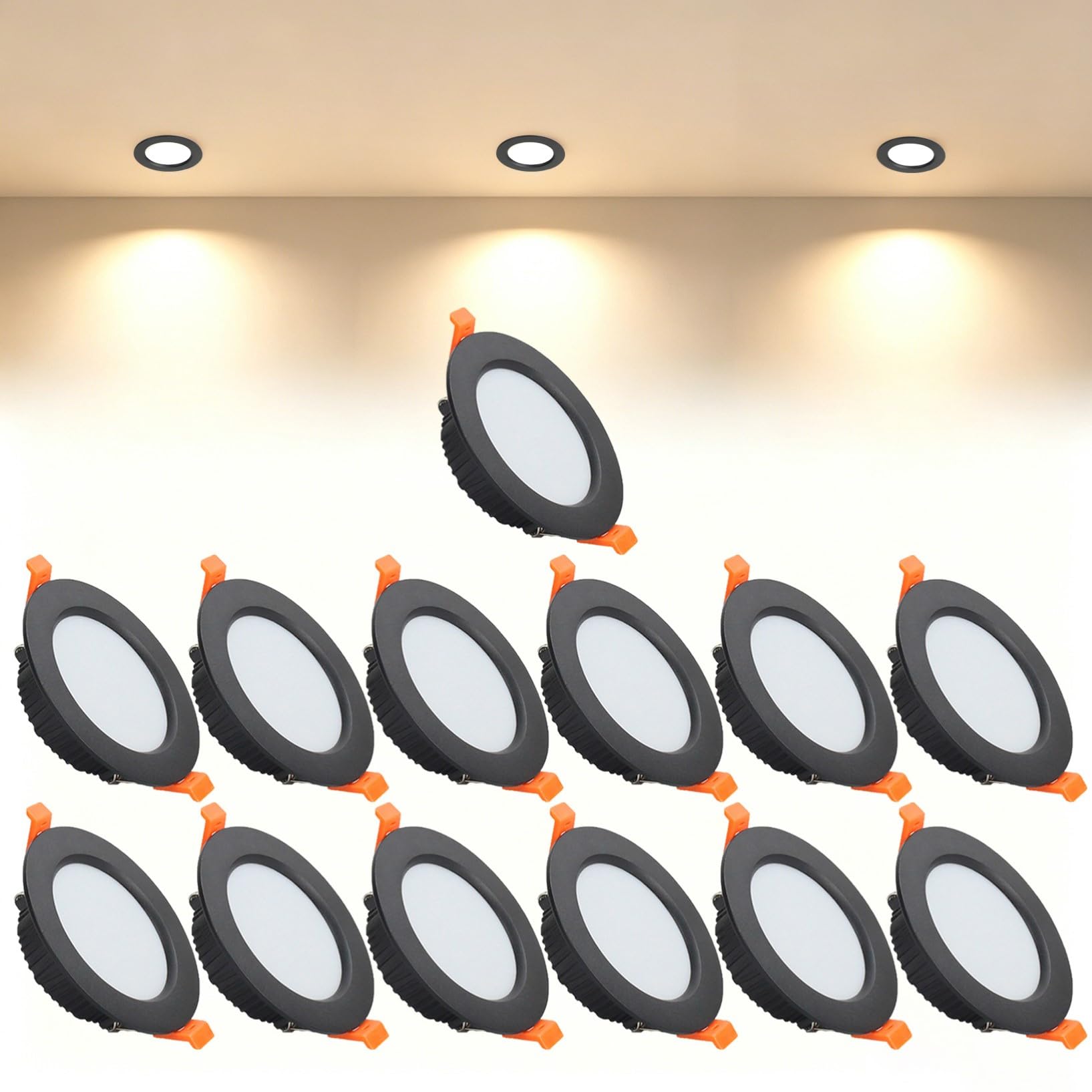 VOGHMOLD 7W Ultra Slim LED Downlight Recessed Ceiling Light 3 inch, 3000K Spot Lights Black Aluminum Trim, Cut Φ80-90mm, AC110-240V Panel Lighting for Office Hallway Closet, 13 Pack