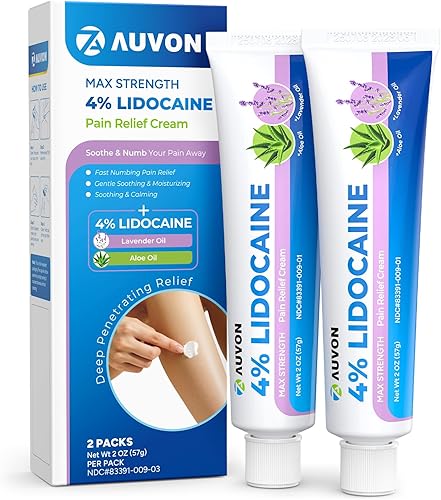 AUVON Max-Strength - Crema de lidocaína al 4% para analgésicos tópicos, crema anestésica para aliviar el dolor de lidocaína con aceite de lavanda y