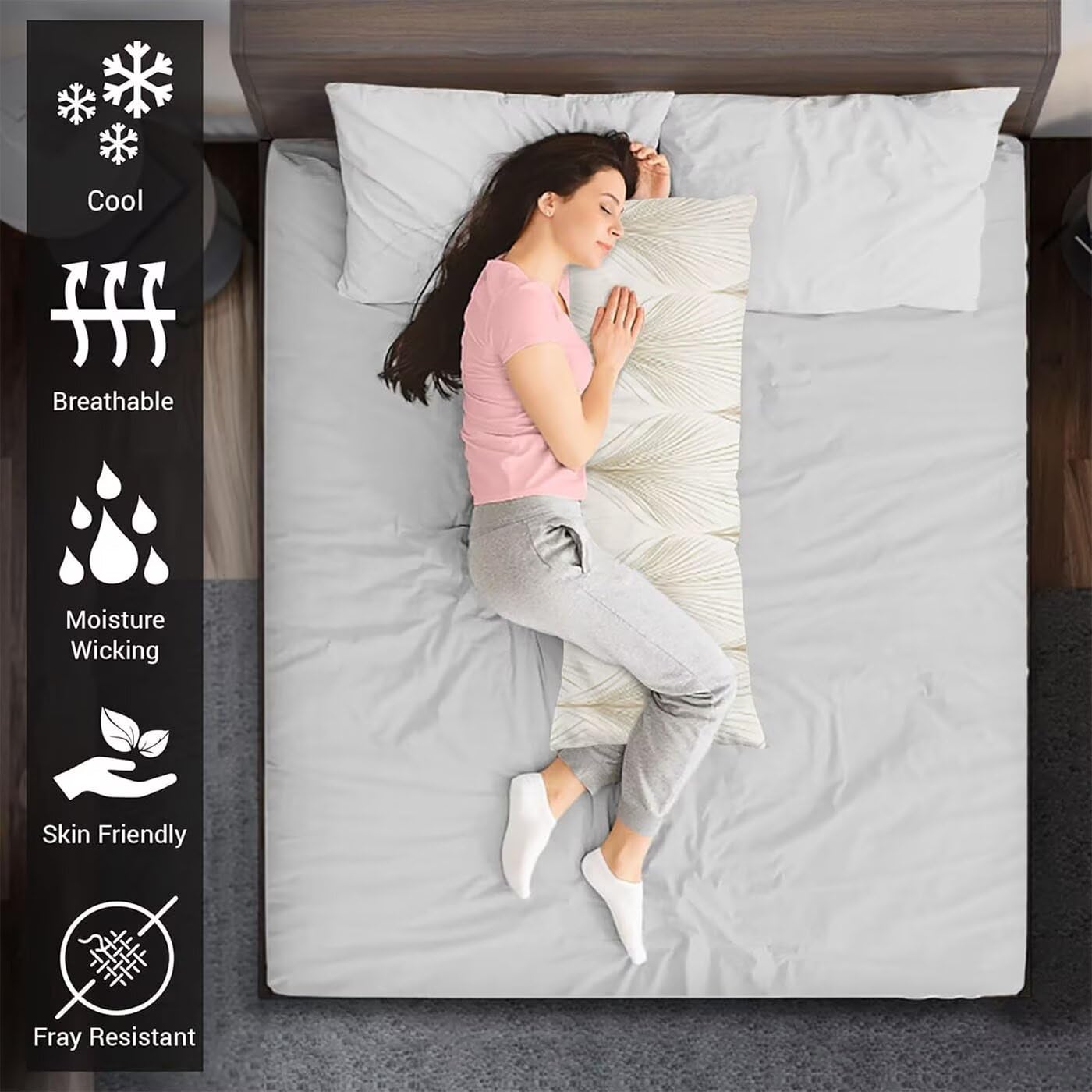 Gelb Seitenschläferkissen Bezug 60 x 180 cm Blatt Seitenschläferkissen mit Unsichtbarem Reißverschluss, Doppelseitig Drucken Samt Verbessern Sie Schlafqualität Body Pillow, Geschenke für Fraue B-7299