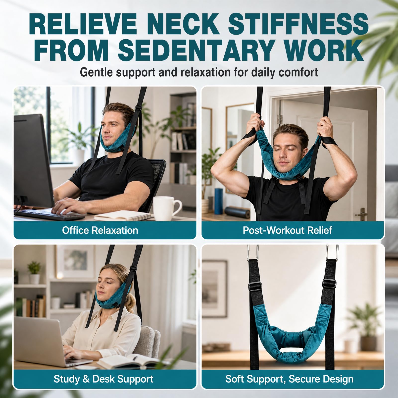 Dispositivo de tracción cervical con gancho, estirador de cuello ergonómico