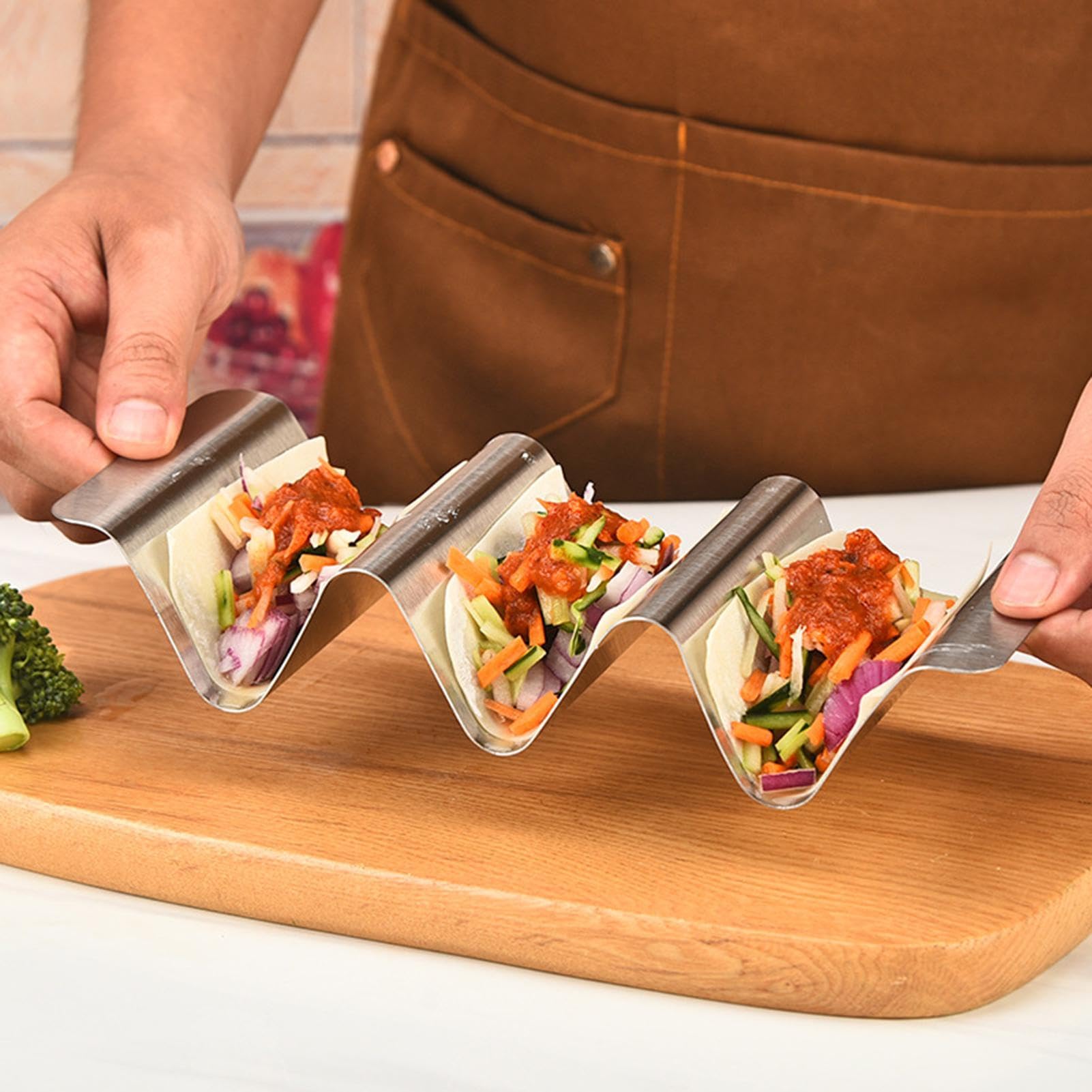 Stainless Steel Pancake Stand - Taco Holder Stand, Dishwasher And Grill Safe, Keeping Shells Upright | Stainless Steel Taco Plate Shells Holder, Metal Taco Holder for Baking Holds 2 Or 3 Tacos