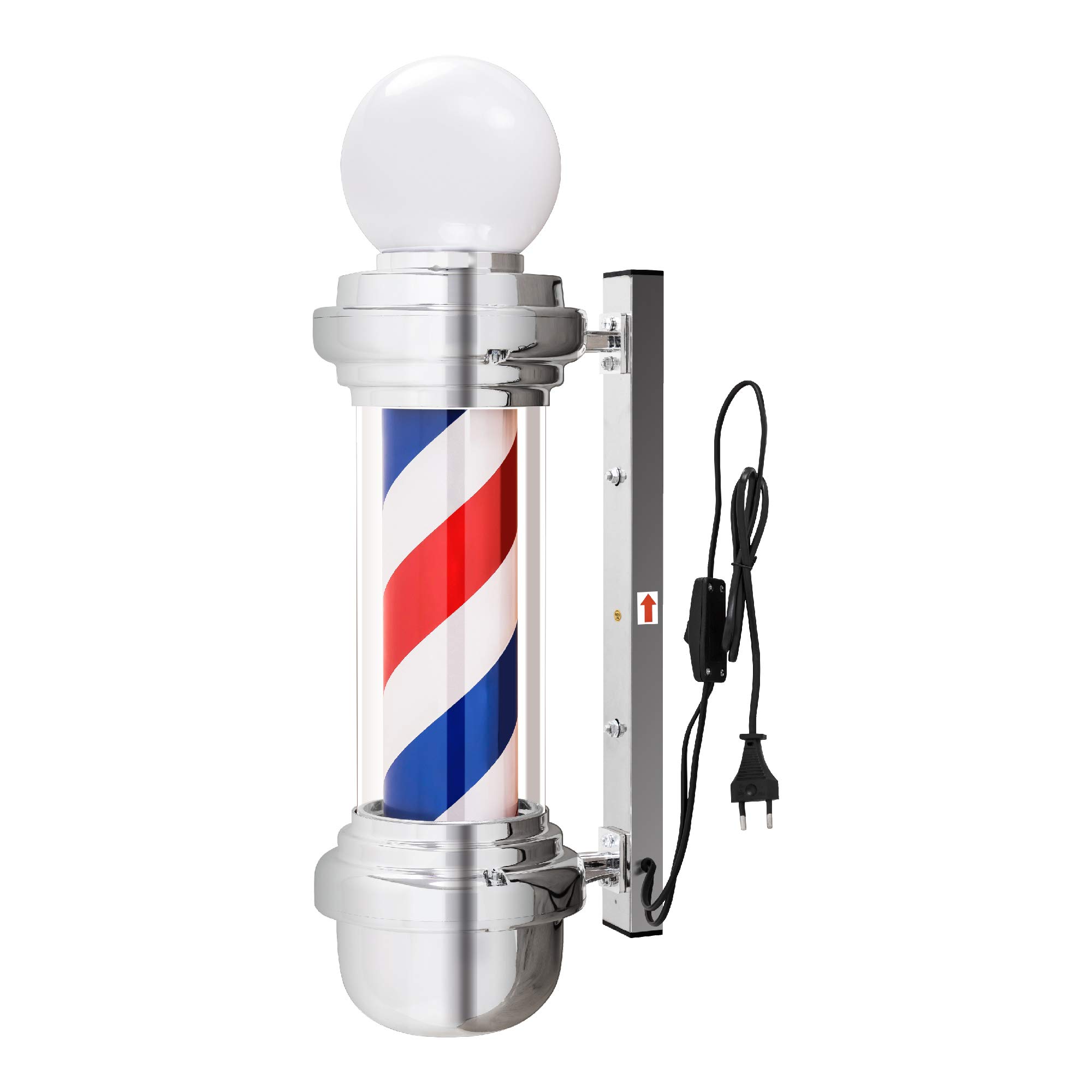 Barberpub Barber-Pole Barbierstab Friseurstange mit LED-Kugelleuchte Salon Einrichtung, Drehbar, klassisch rot-weiß-blaue Säule Barbershop-Säule, Energieklasse G