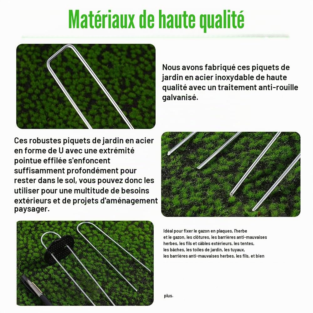 Bakulyor Lot de 100 piquets de jardin galvanisés de 15.2 cm pour pelouse et paysage, calibre 11, piquets de sol pour clôture de mauvaises herbes, agrafes robustes en forme de U, 15.2 cm