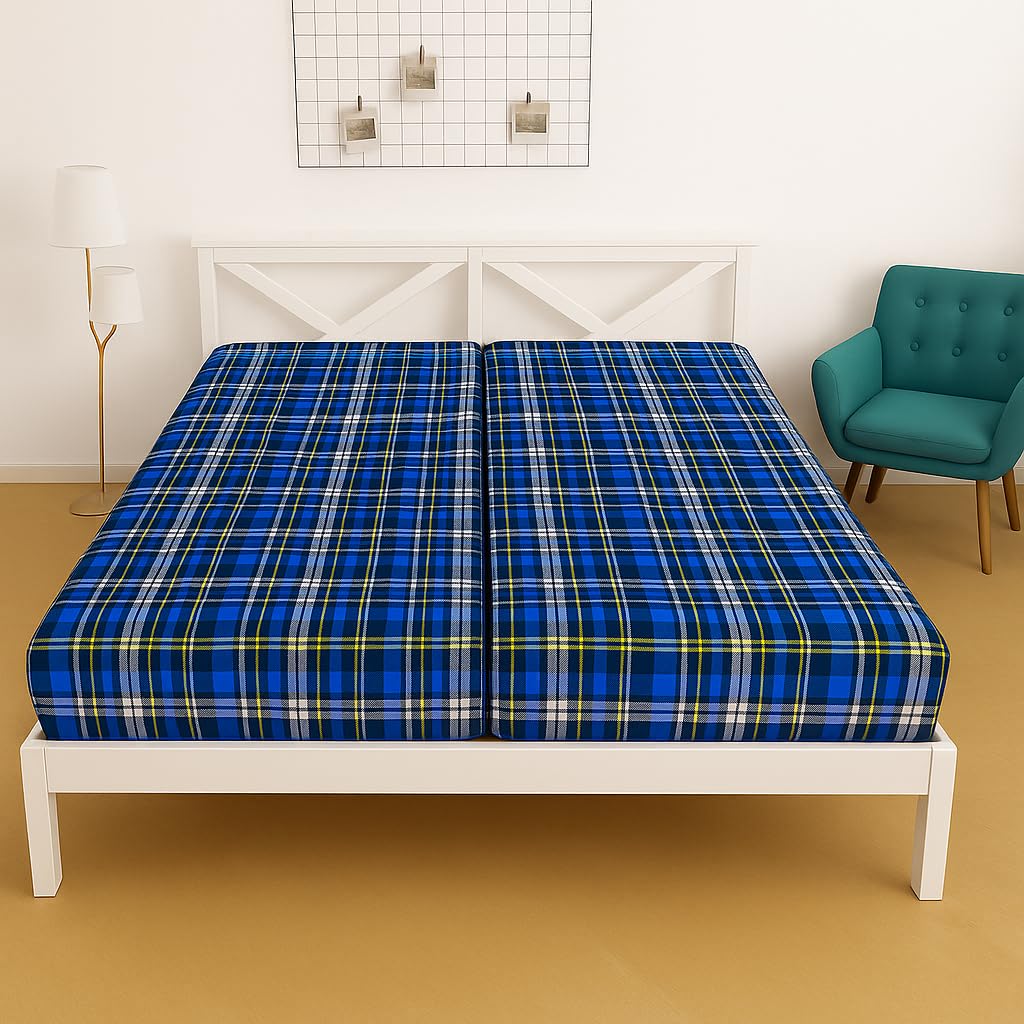 aftab 144TC 100% Cotton Breathable Fabric Mattress Cover for Double Bed with Zip/Chain. Size: 72 * 36 * 4 Set of 2, Multi (Blue)-image-33