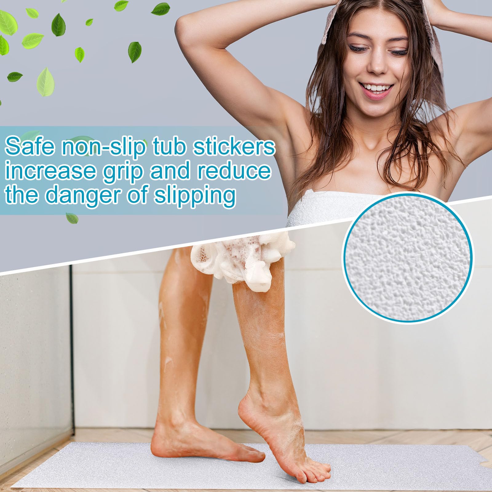 Dunzoom Alfombrilla de baño Antideslizante de 16 x 40 Pulgadas, Color Blanco, con Corte de Drenaje, Antideslizante, Alfombrilla de baño de Seguridad, Alfombrilla de baño Adhesiva de PEVA, calcomanías