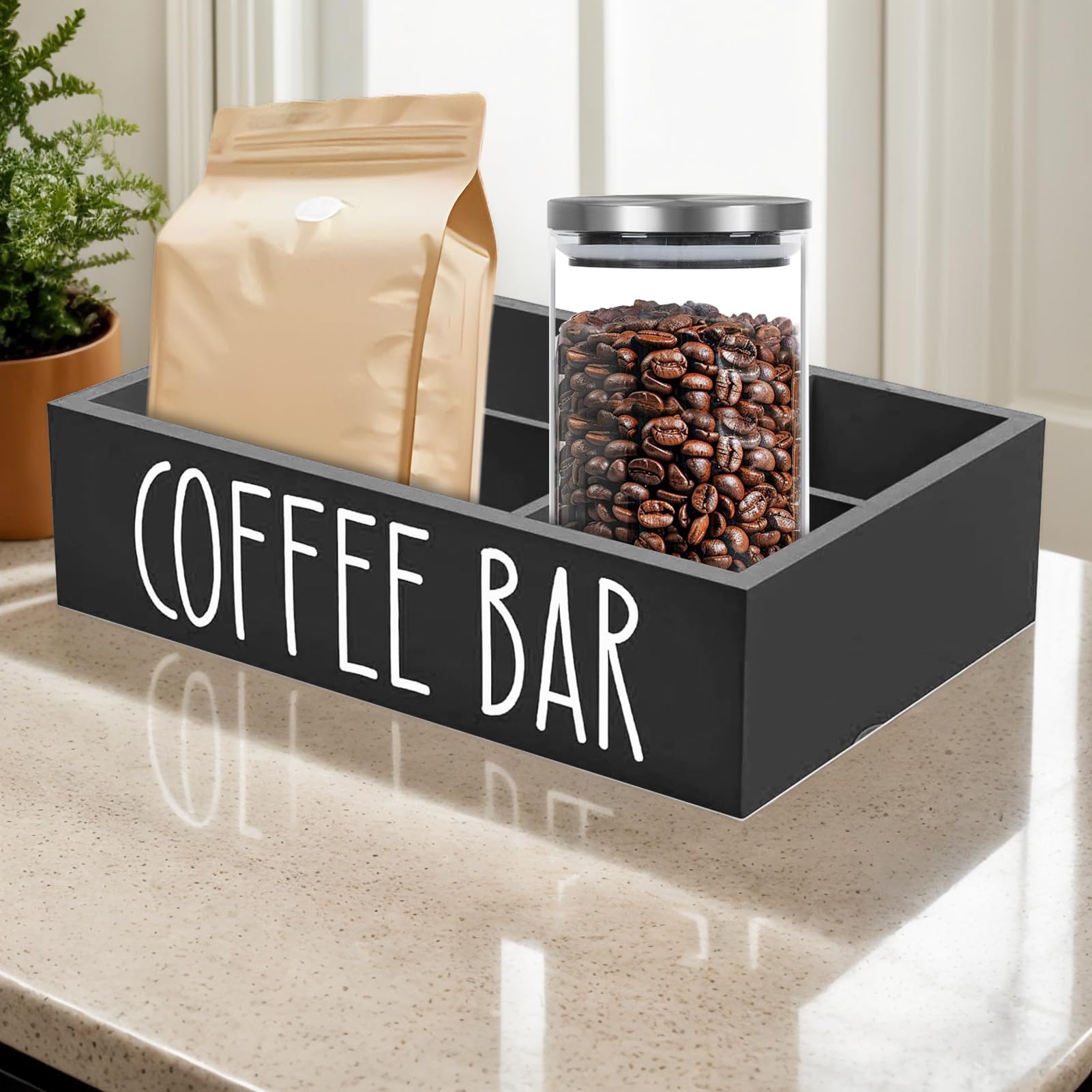 Generico Organizer Da Banco - Contenitore Caffe In Legno Con Ripiano - Organizers Per Cialde, Bustine The E Zucchero - Contenitore Per Accessori Per Ufficio, Casa, Cucina, Bar, Lounge E Hall Di Hotel