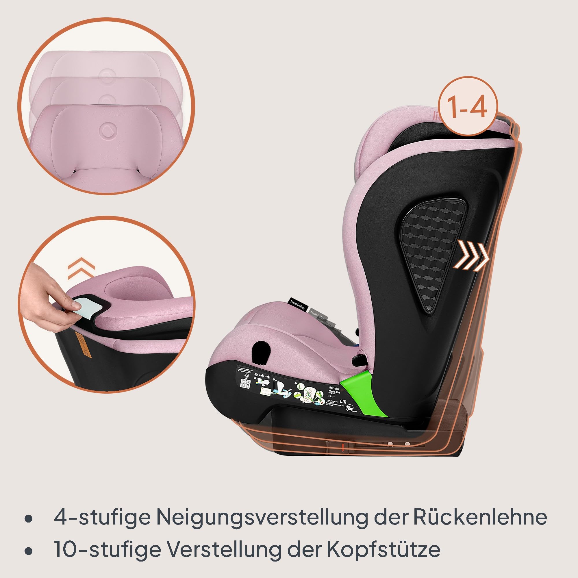 LIONELO NEAL I-SIZE Kindersitz, Gruppe 2 3, von 100-150 cm | Von ca. 3 bis 12 Jahren Befestigung ISOFIX oder ohne Gurte Verstellbare Kopfstütze Seitenschutz Armlehnen Standard R129