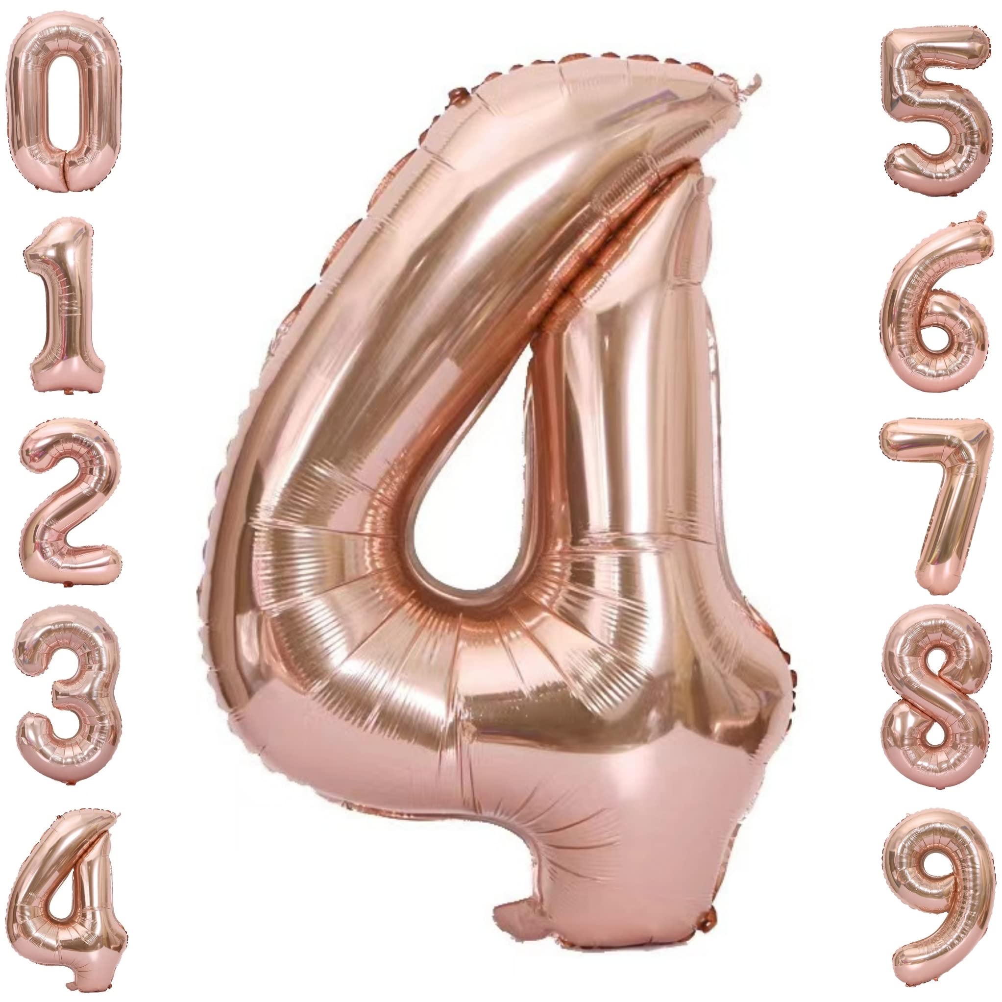 Rose Gold Number Balloons 40 Inch Birthday Foil Balloon Party Decorations Supplies Birthday Bridal Shower Graduation Anniversary Celebration Decoration Fly with Helium (Number 4)