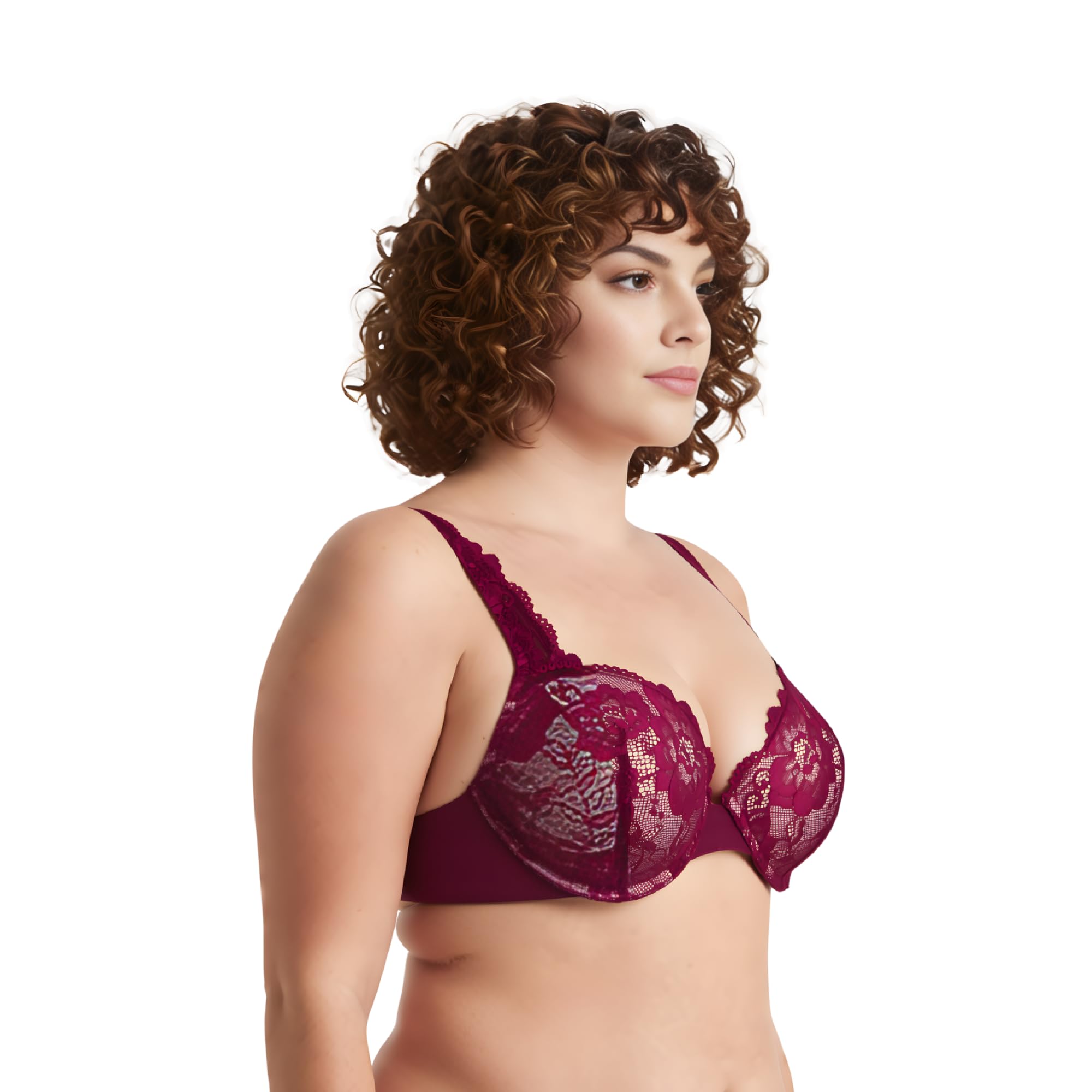 Curve Muse Damen Übergröße +1,5 Tassen Bügel Spitzen-BHS | Halbschale, Push-up, Gepolstert, Balconette, Atmungsaktiv, Verstellbare Träger