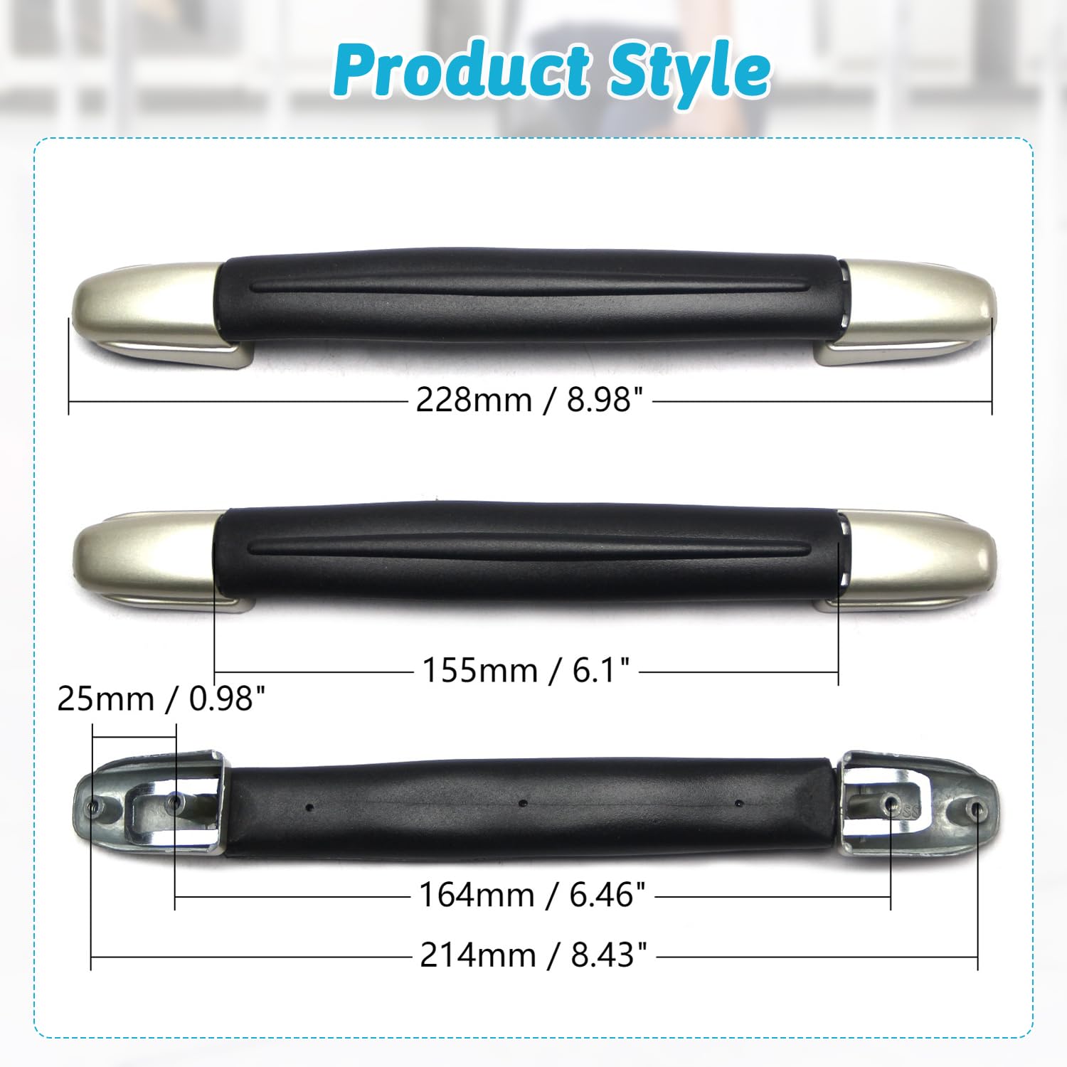MroMax 2 Maniglie Per Valigie In Plastica – Dimensioni 23,3 X 2,6 Cm, Colore Nero, Ricambio Per Bagagli E Scatole