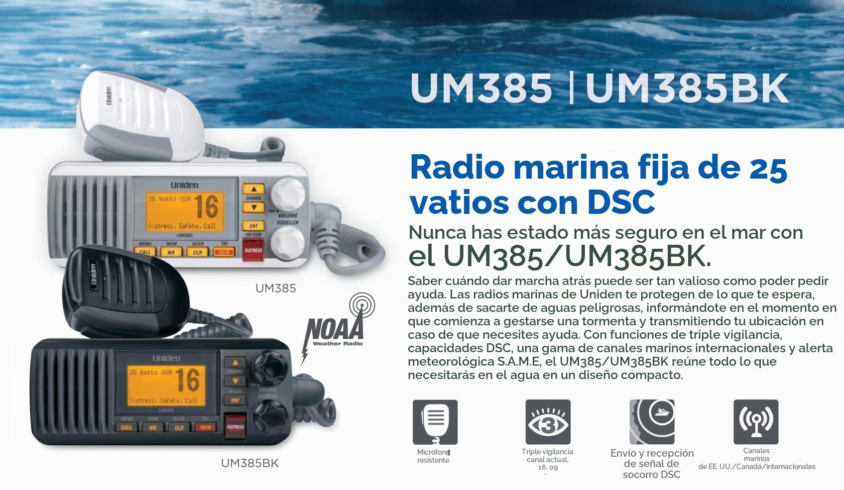 Uniden UM385 - Radio VHF de Montaje Fijo, Color Blanco