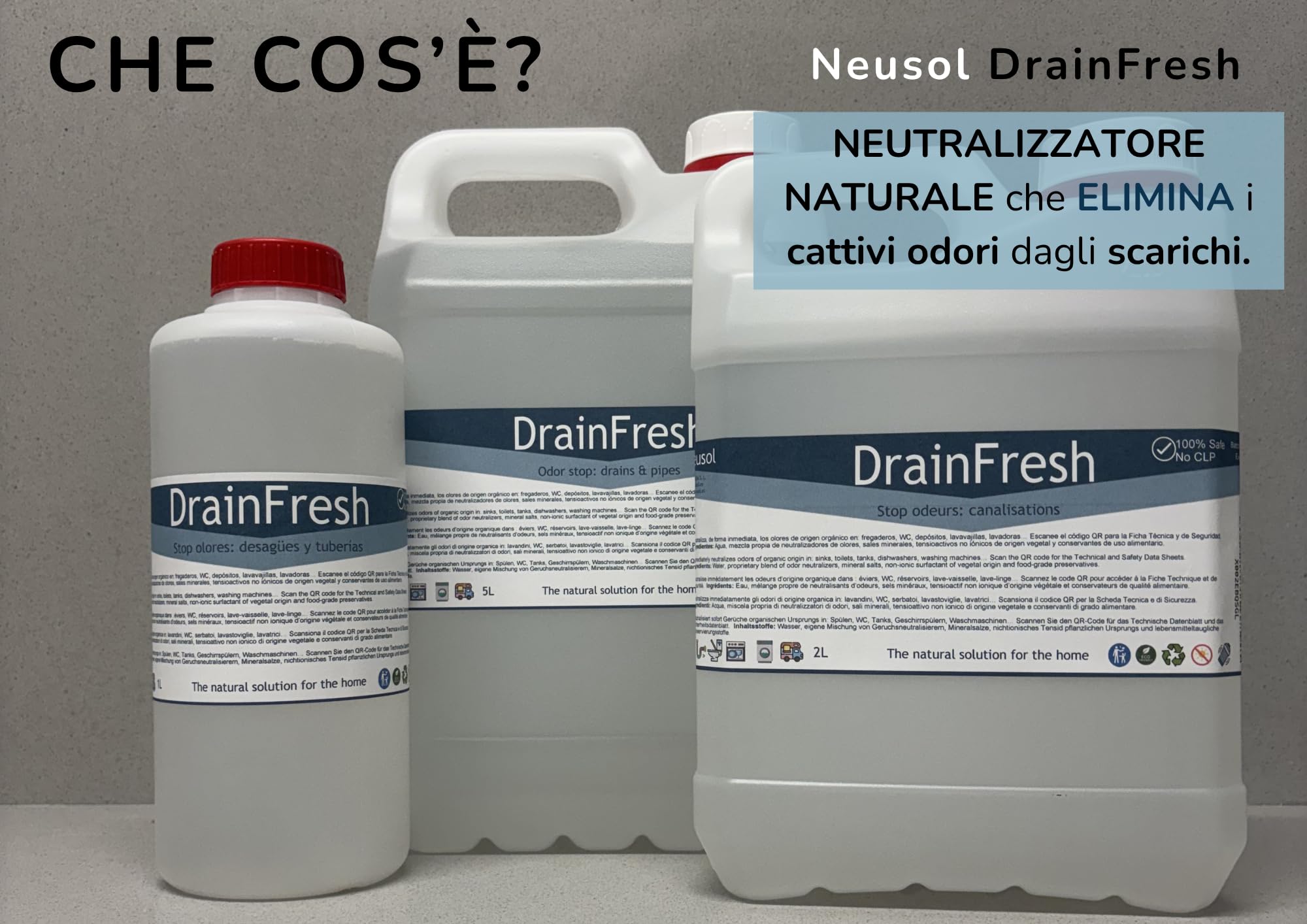 DrainFresh – Neutralizador para desagües, tuberías y depósitos – 5L | Acción inmediata, fórmula natural y uso doméstico / profesional Casa, hotel, autocaravana