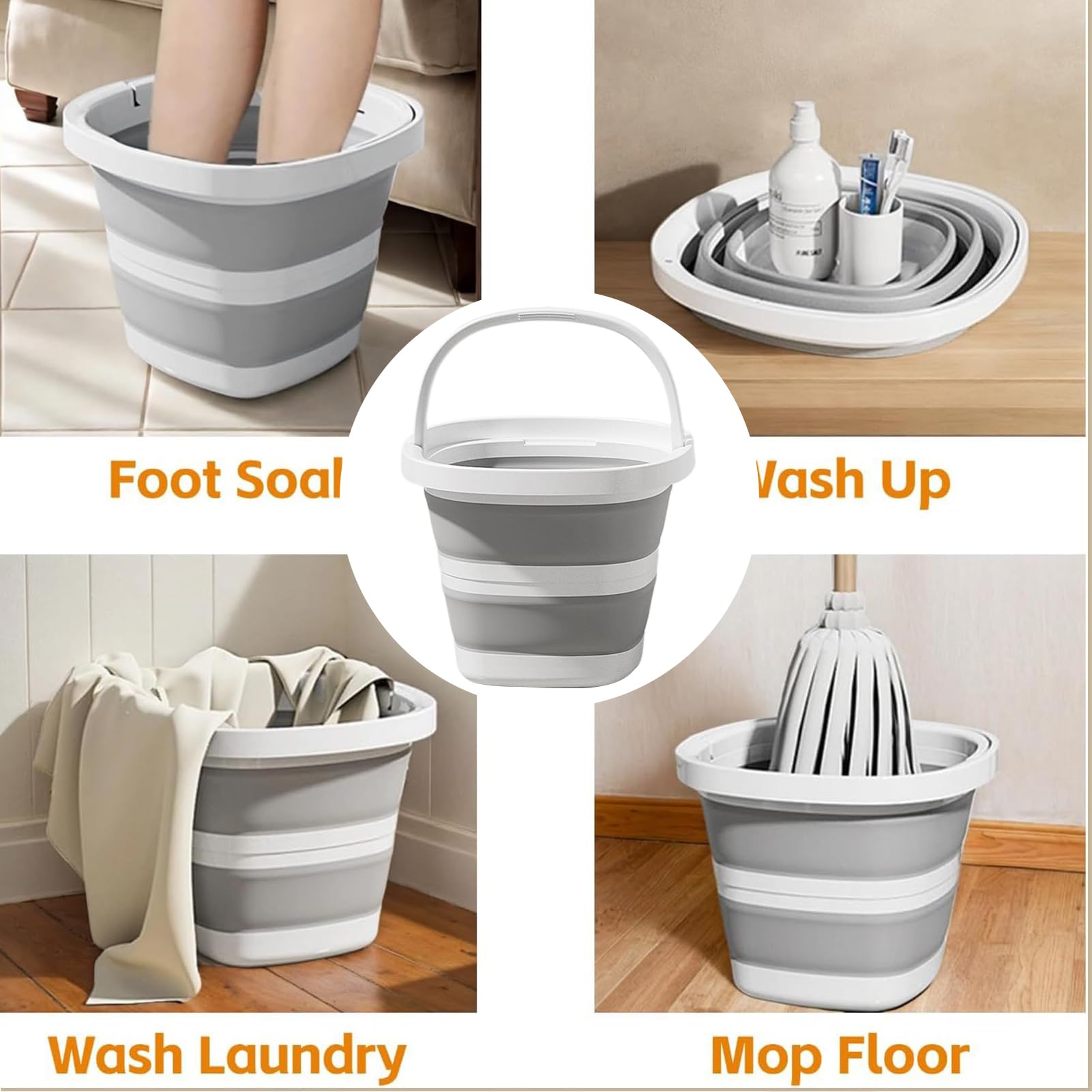 Seau Pliable en Plastique Capacité,Récipient Polyvalent pour Eau Et Lavage | Seau d'eau Étanche 10L Pliable avec Poignée pour Lavabos Camping