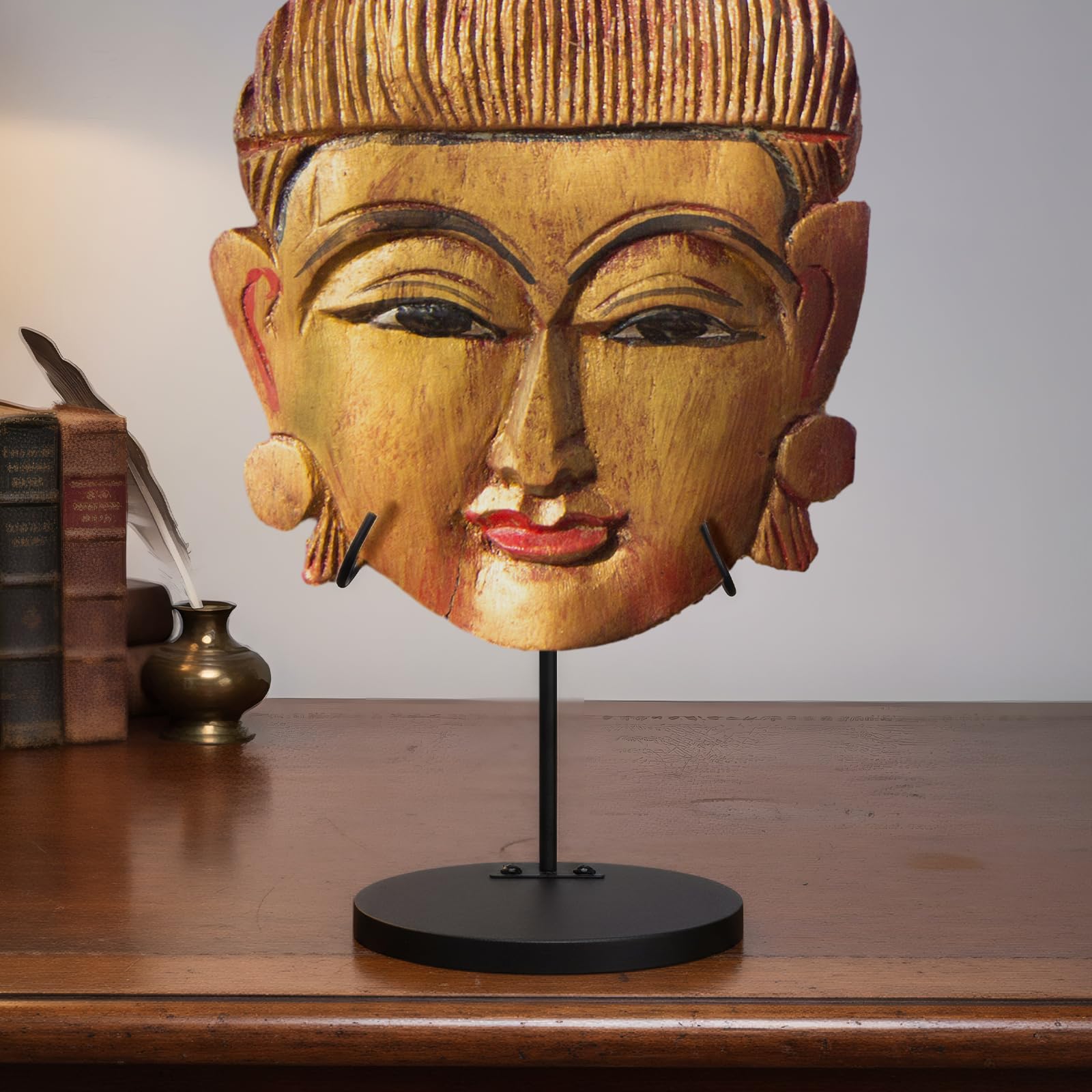 1 soporte de exhibición de máscaras estilo U de metal tribal africano, soporte alto ajustable con base desmontable para esculturas, artefactos, egipcios, romanos, griegos, precolombinos