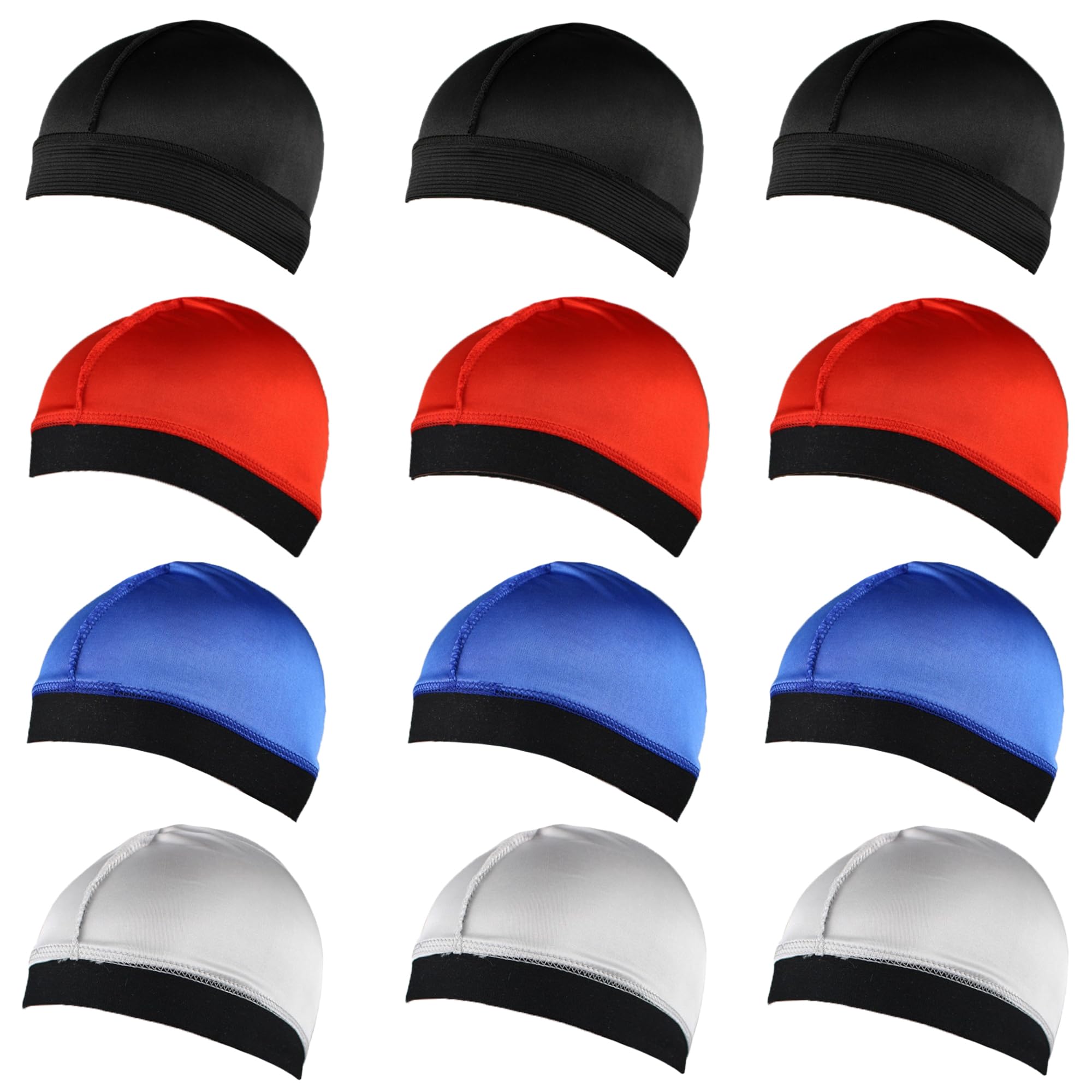 12 Pieces Silky Wave Caps for Men Stocking Dome Caps, Elastic Compression Cap for 360, 540, and 720 Waves (Multicoloured1)