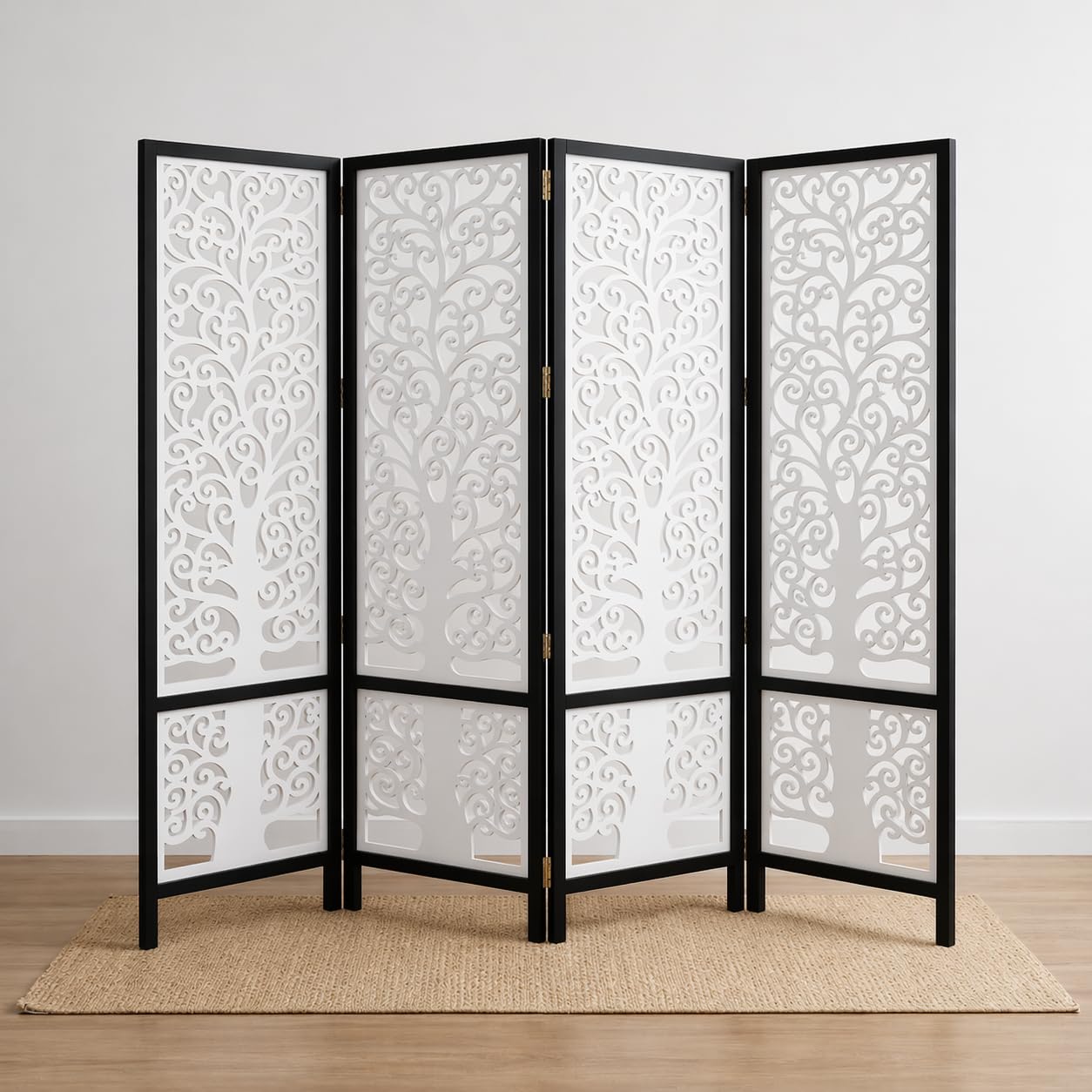 Wooden Room Divider 6ft Tall Folding Privacy Screen, Partition for Bedroom, Home, Office, Studio & Restaurant (200W x 1.8H m) (Black and White)-image-5