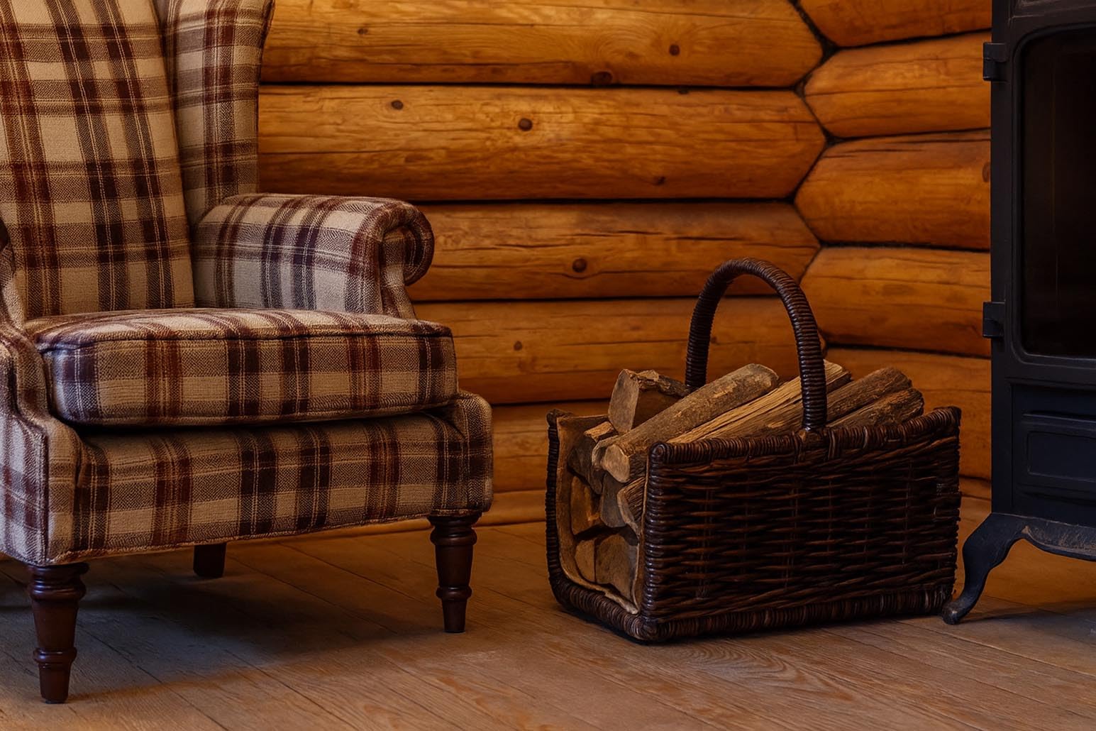 Kobolo Holztrage Holzkorb für Kaminholz eckig aus Rattan-Krabu mit Braun