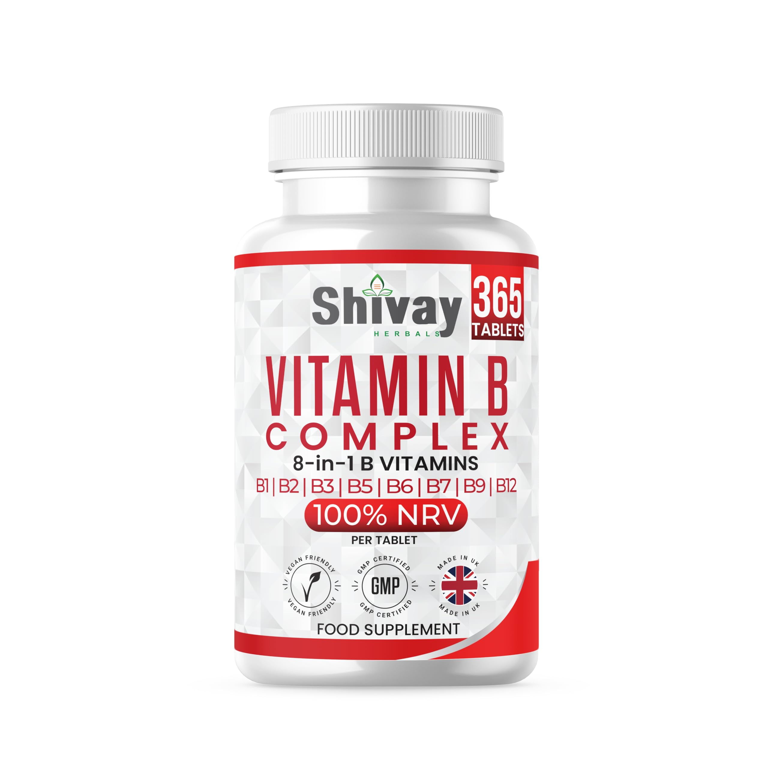 Shivay Herbals Vitamin B Complex – 365-Count Vitamin B Complex Tablets 1-Year Supply High-Strength Tablets with B1, B2, B6, B12, Folic Acid, Biotin for Tiredness, Fatigue, Immune Support, Made in UK