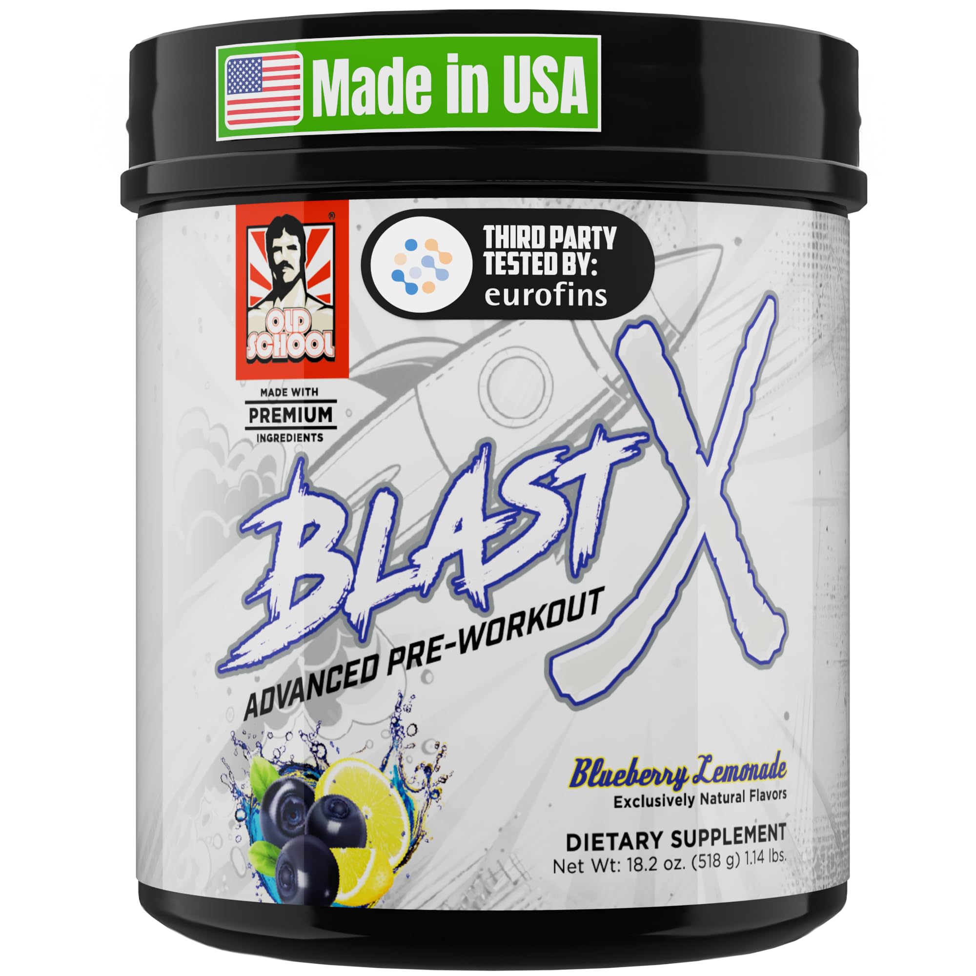 Old School Labs | Blast X Advanced Pre Workout Powder, Intense Energy Booster Preworkout for Men & Women | Blueberry Lemonade
