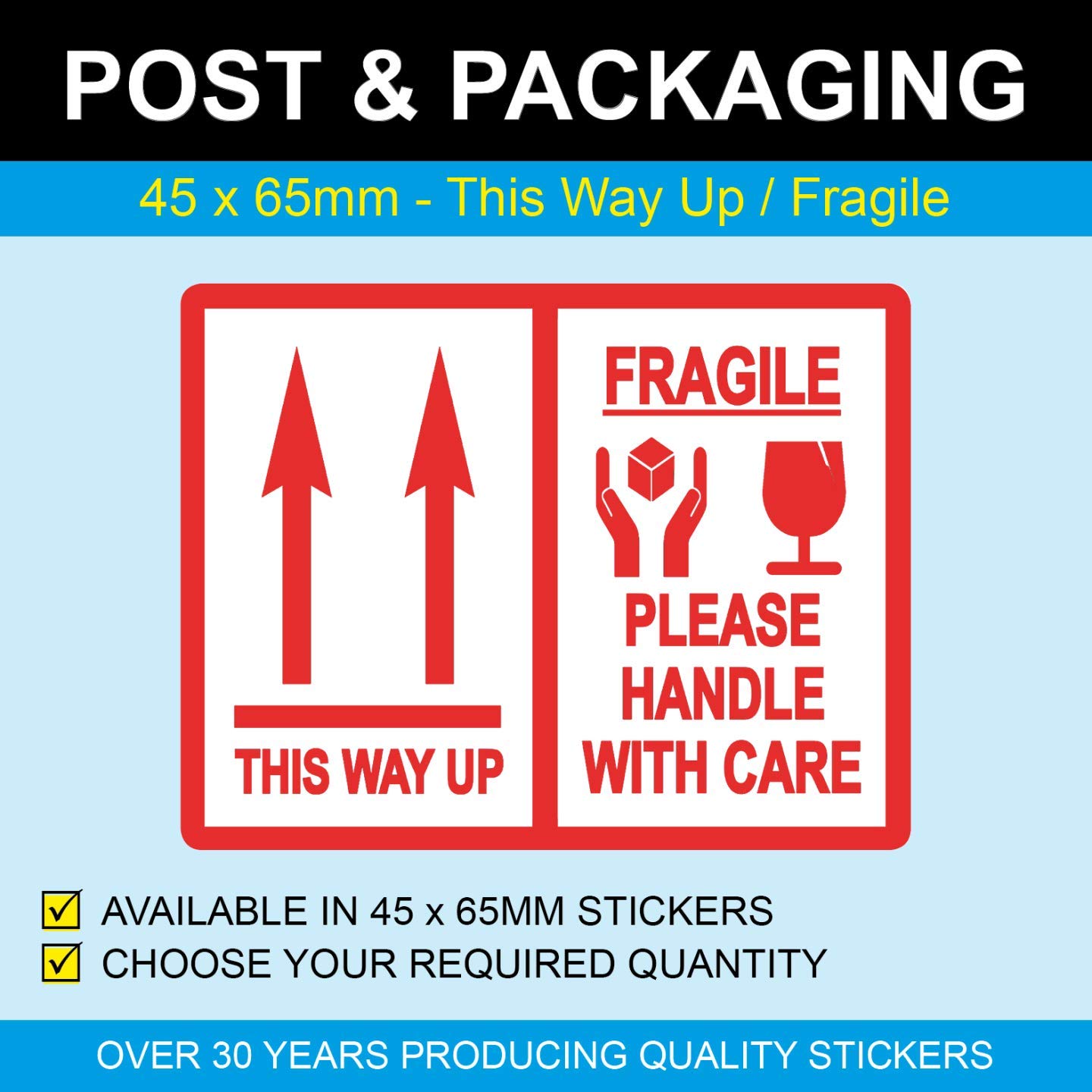 This Way Up/Fragile Please Handle with Care Stickers/Labels (100)