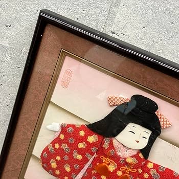 Amazon.co.jp: 昭和レトロ 額縁 女の子 押絵 和紙人形 絵画