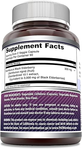 Miniatura 2 de Amazing Formulas Sambucus Black Elderberry  3000 mg por porción  Suplemento de 180 cápsulas vegetales  Sin OMG  Sin gluten  Fabricado en Estados