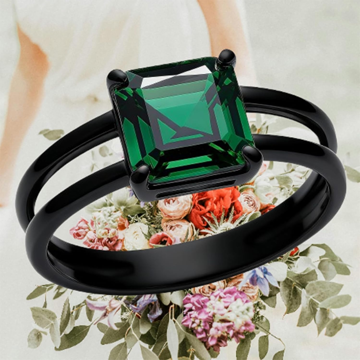 WSX 2 Carat Square Cut Emerald Ring For Women 10K/14K/18K Solid Gold Classic Band with Openwork Shank Anniversary, Engagement, Promise, Wedding Gift for Her Wife