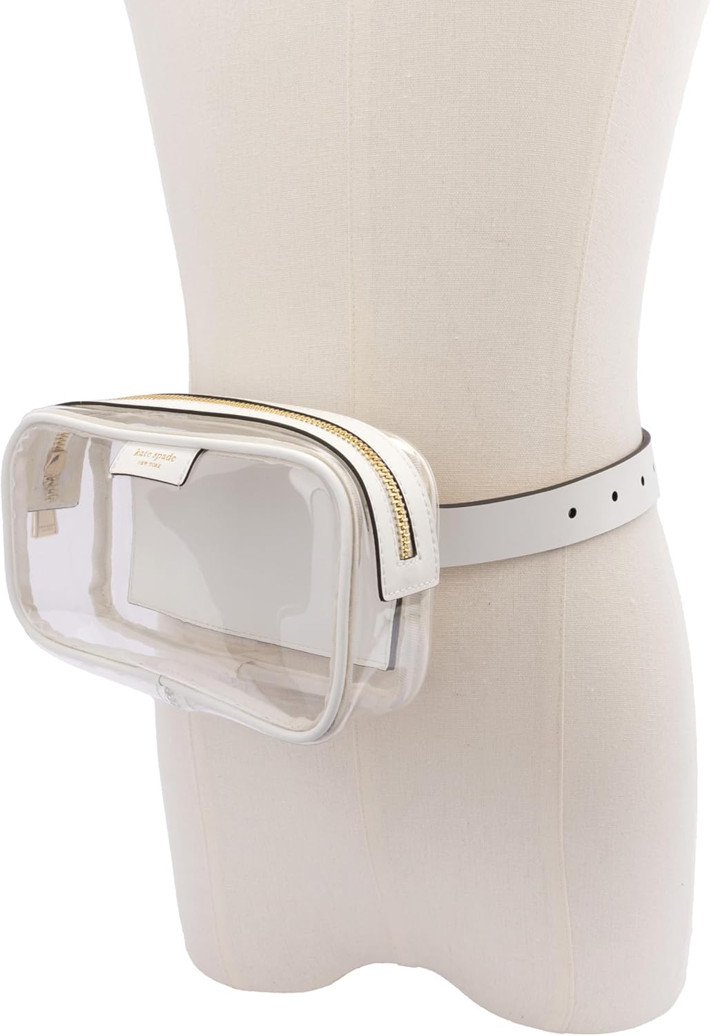 Kate Spade New York Women's Leather Clear Belt Bag, Removable Zip Pouch for Hands-Free Carrying & Travel