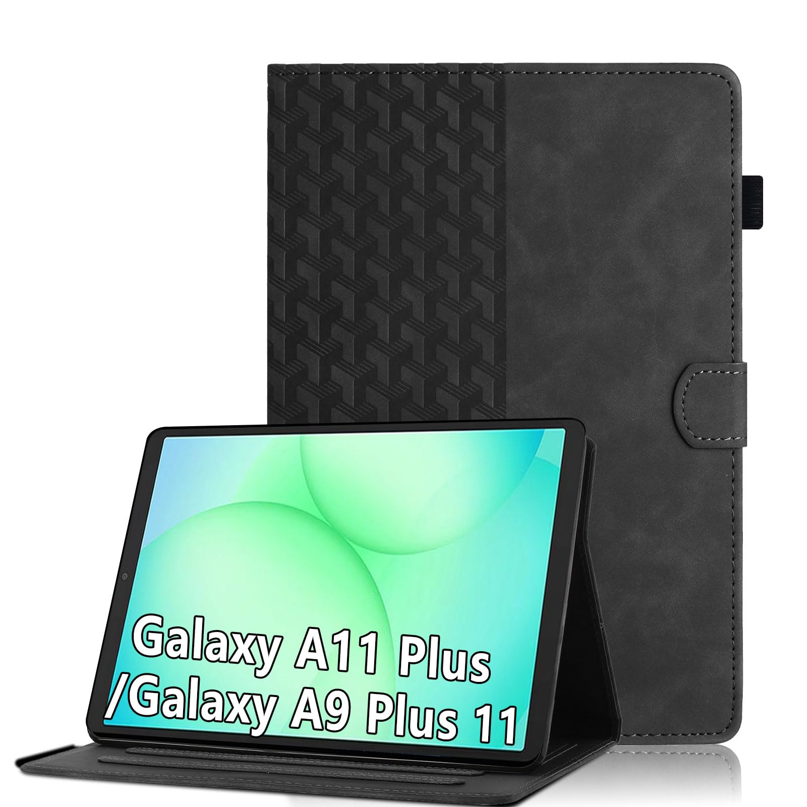 Hülle für Samsung Galaxy Tab A11 Plus A11+ 11 Zoll 2025/Galaxy A9 Plus 11 Zoll (SM-X230/SM-X235/SM-X210) 2023 PU Leder Tablet Schutzhülle Magnetisch Folio Case mit Standfunktion,Kartenschlitz,Schwarz