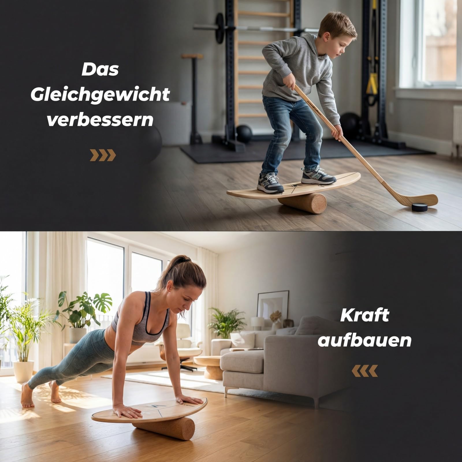 COSTWAY Balance Board mit Korkrolle, 77 cm Wackelbrett in Blattform, Gleichgewichtstrainer aus FSC-zerfizierter Birkenholz, Surfboard indoor 100 kg Belastbar, Balancierbrett für Kinder & Erwachsene