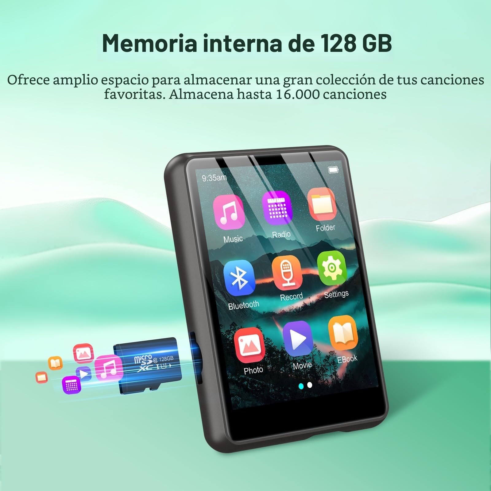 128 GB Reproductor MP3 Bluetooth 5.3, Reproductor MP3 Deportivo ZAQE con Pantalla Táctil de 2,4", Altavoces de Alta Definición Integrados, Radio FM, Entrada de Línea, hasta 512GB (Negro)