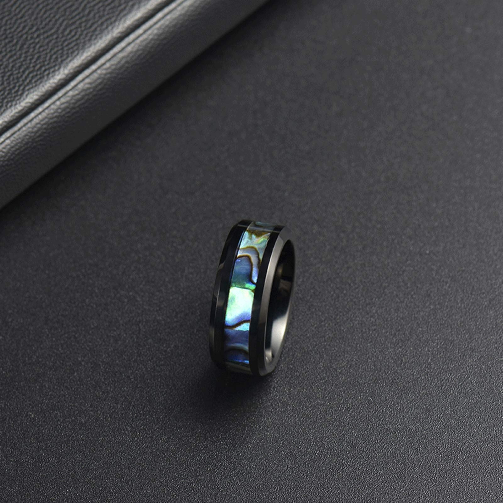 Gualiy Colgante anillo de tungsteno, collar de pareja 8 mm negro anillo incrustado de color concha collar