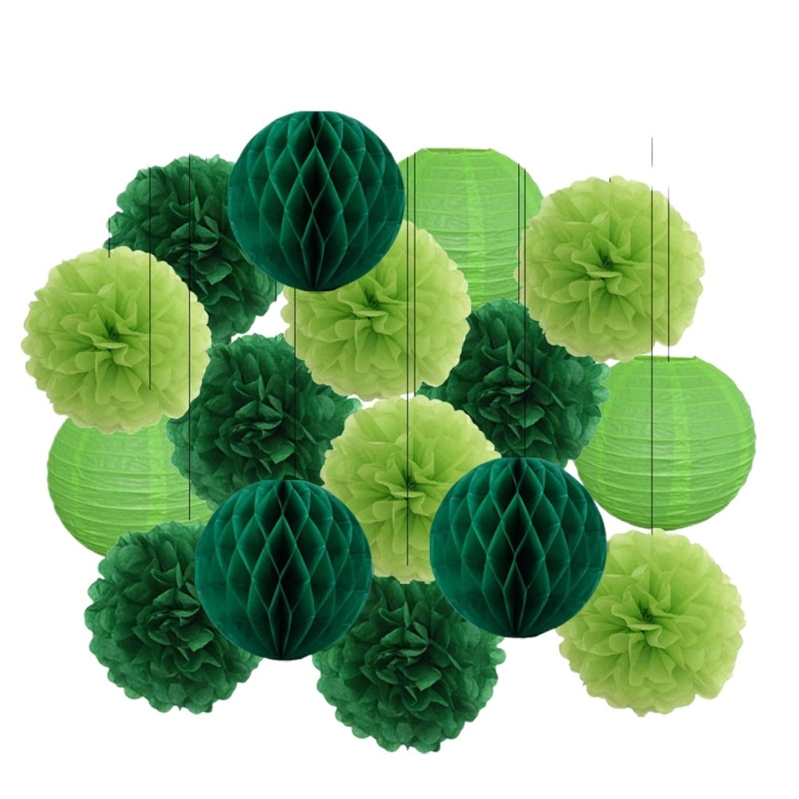 Paper Lanterns Boy Girl Birthday Party Favor Yellow Set Folding Round Paper Lantern Wedding Baptism Decor DIY Tissue Pompom(Green Set,8inch(20cm))