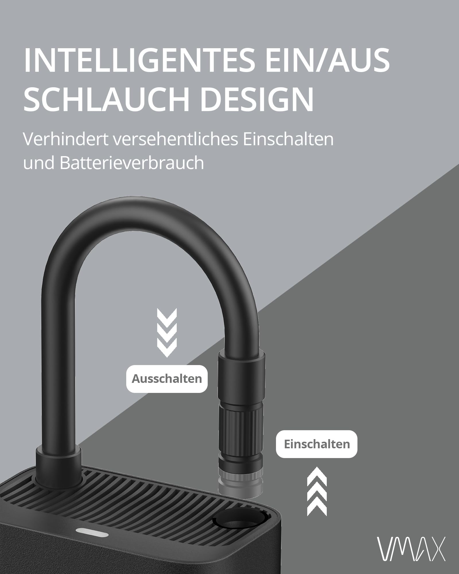 VMAX Elektrische Luftpumpe Tragbarer Mini Luft Kompressor | Für E-Scooter, Fahrrad, Auto, 150 PSI, Wiederaufladbarer 2x2500 mAh Akku, Autostop-Funktion