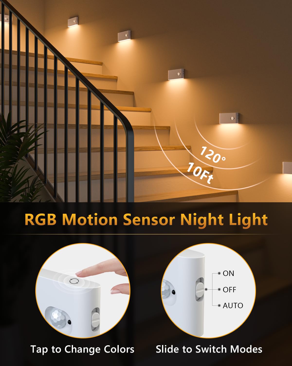WILLED Stair Lights Indoor RGB Warm White Motion Sensor Night Light Color Changing Motion Sensor Light Indoor Rechargeable — view 5