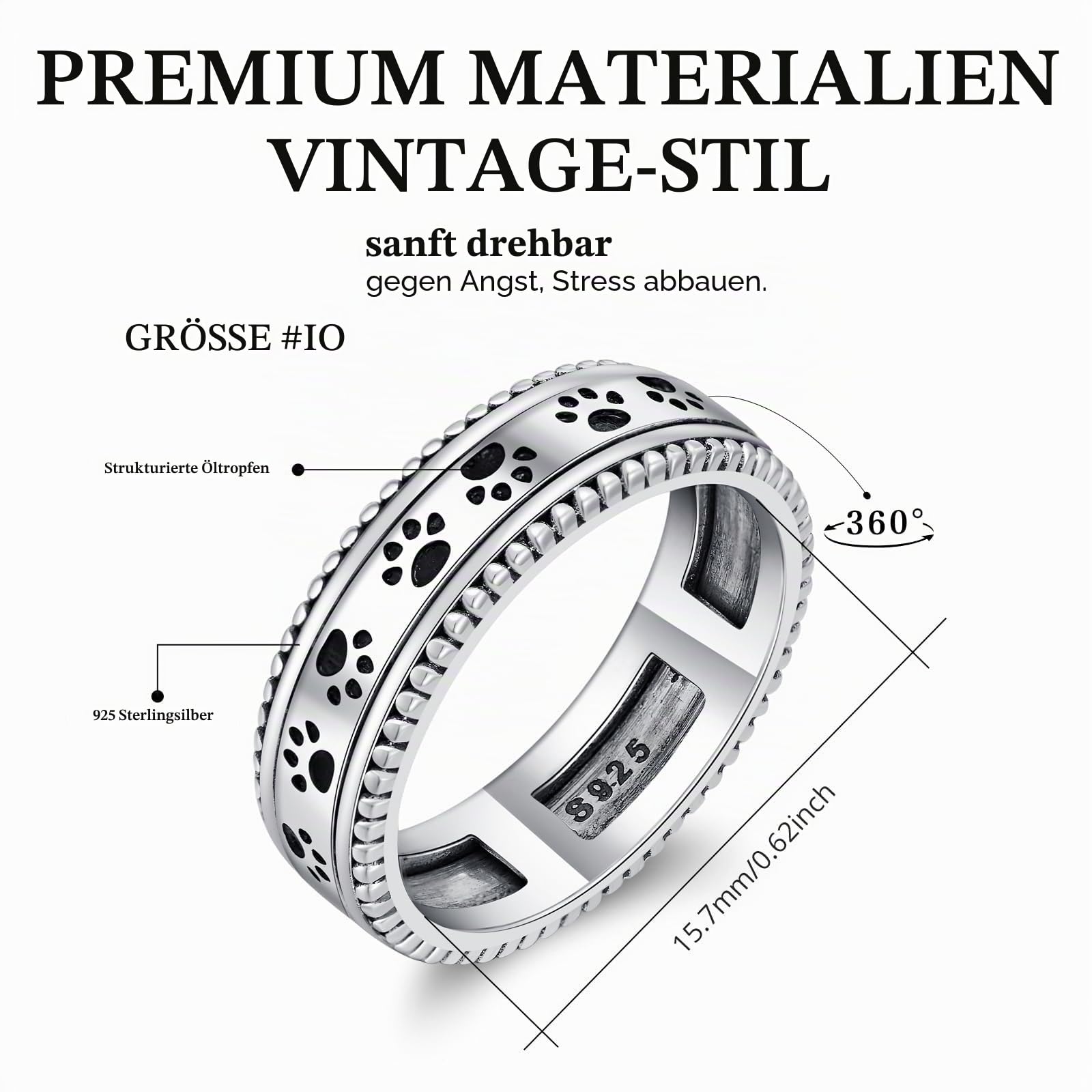 Fidget Ringe Drehbar 925 Sterling Silber Pfoten Ring für Frauen Mädchen Spinner Ring zur Linderung von Angstzuständen und Stress Schmuck Geschenke für Freundin Mutter Ehefrau Tochter