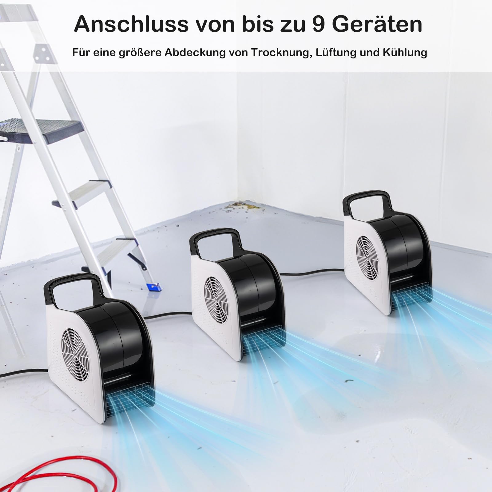 RELAX4LIFE Bodenventilator 130W, Bodengebläse mit 3 Geschwindigkeiten & 185° schwenkbarem Kopf, Floor Drying Fan zum Trocknen, Kühlen, Belüften, 2 AC-Steckdosen, Ventilator für Zuhause, Büro, Gym