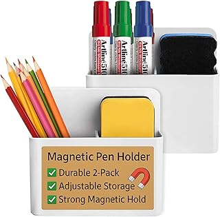 EZ COZY Magnetic Pen Holder,2 Pack Magnetic Dry Erase Marker Holder, Magnetic Marker Holder for Whiteboard, Magnet Pencil Holder, Magnetic Pen Holder for Refrigerator, Locker, Metal Cabinets, Office