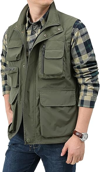 BOOMLEMON Mens Casual Outdoor Work Vest Safari Fishing Shooting Vests Lightweight Travel Cargo Jacket With Multi Pockets