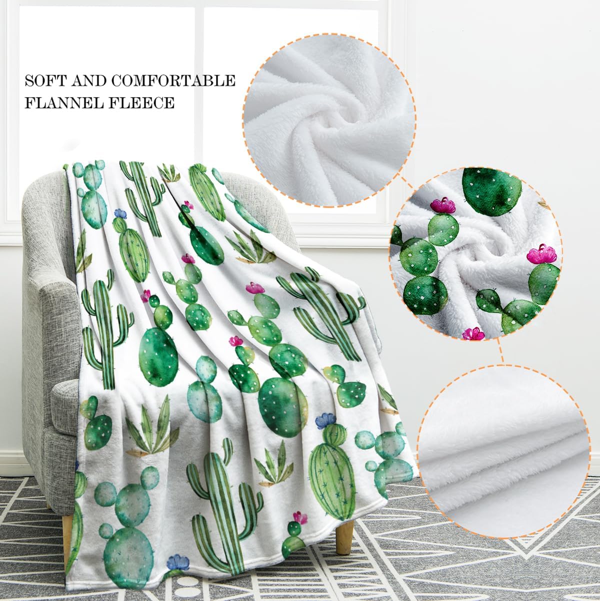 Jekeno Cactus Gifts Throw Blanket for Women Girls, Cactus Flower Themed Toys Gifts for Adult Kids, Christmas Birthday Valentine's Day Plant Decor for Home Living Room Bed Couch Travelling Camping - Image 2