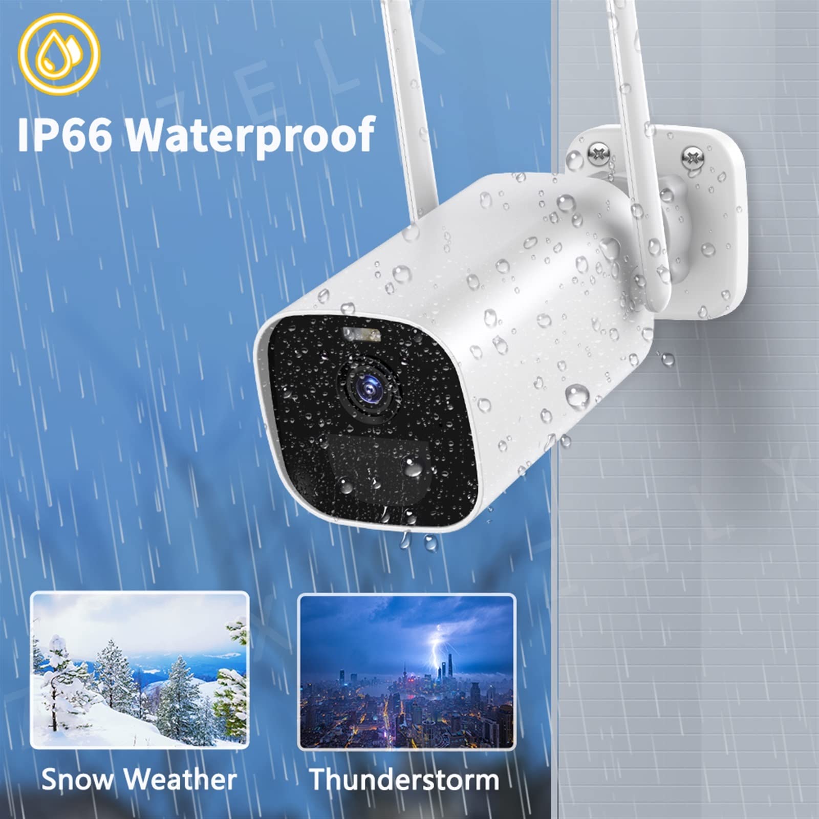 Camera Surveillance, Caméra balle extérieure Surveillance vidéo sans fil CCTV Kits de système de sécurité à domicile construit dans une batterie Recharable de 5200 mAh 3MP ,Sécurité, Antivol(4 Cams 12