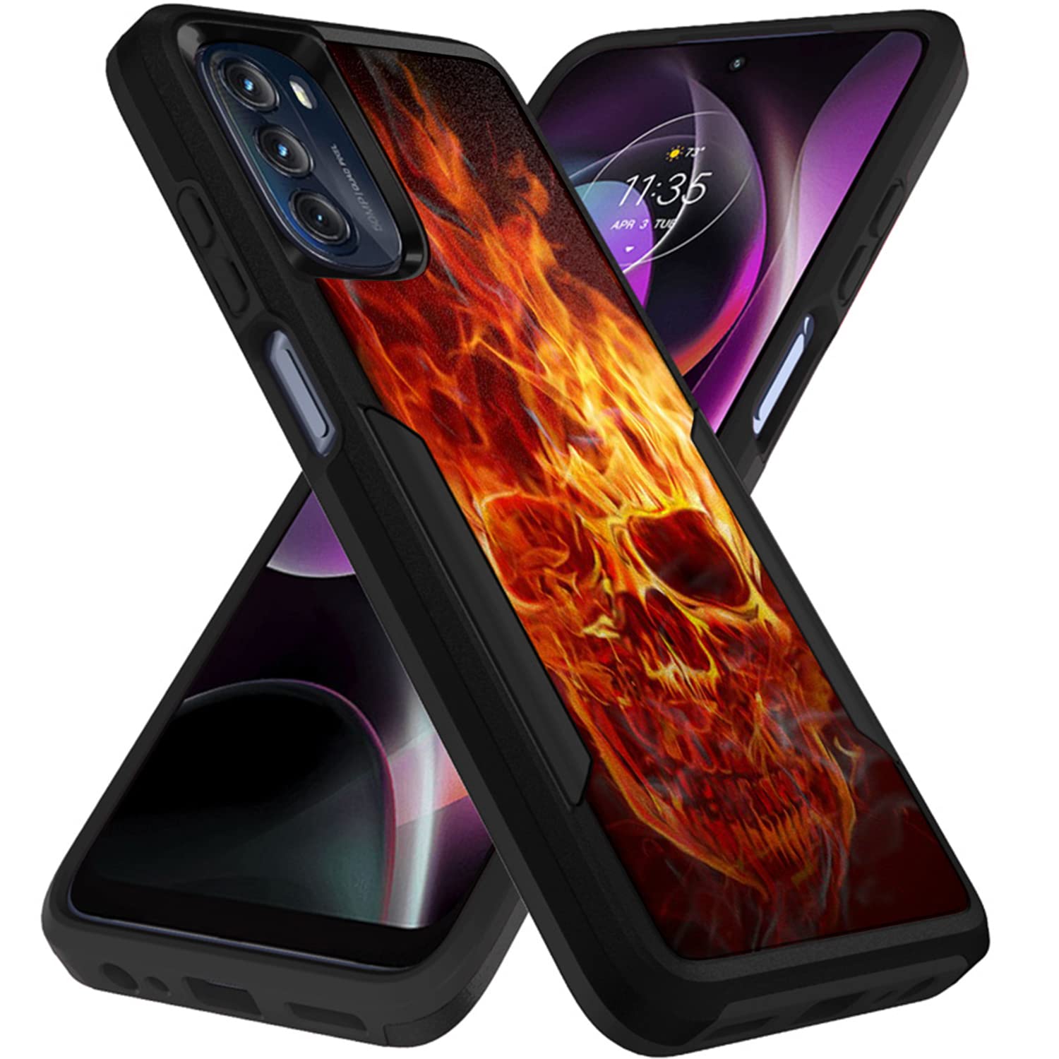 CasesOnDeck Case Compatible with Motorola Moto G 5G / Moto G 5G (2022) Case [Dual Tactical] Black Dual Layer Dual Layer Grip Cover (Fire Skull)