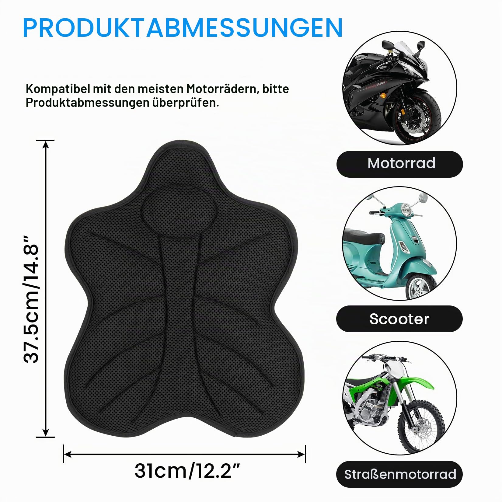 PSLER Motorrad Sitzkissen Fahrersitz Polsterbezug, Motorradzubehör Sattelbezug Universalnetz für Roller Motocross Sonnenschutz Wärmeisolation Feuchtigkeitsisolation