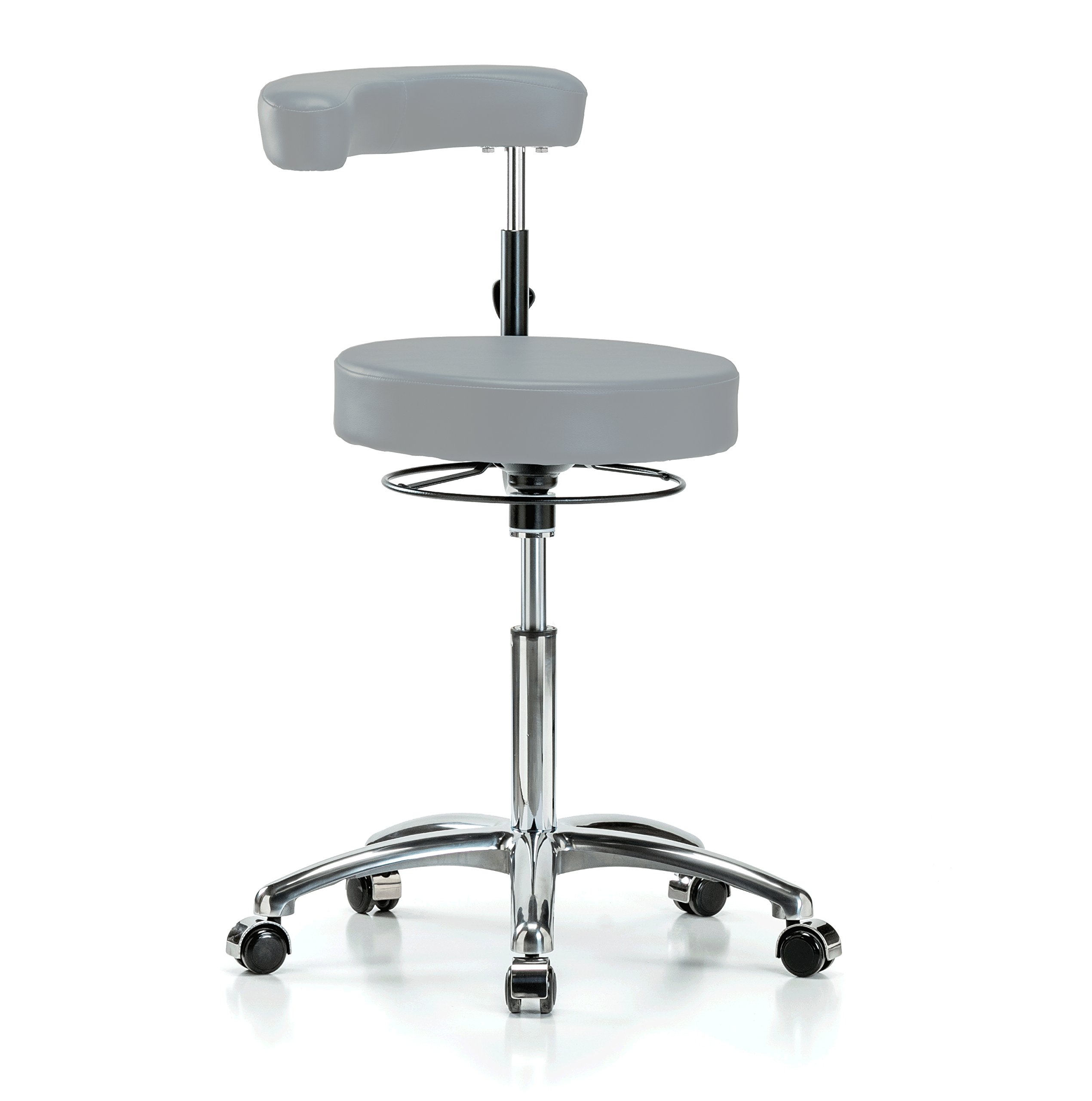Perch Chrome Dental Stool, Casters, 20.5-28", Grey Vinyl
