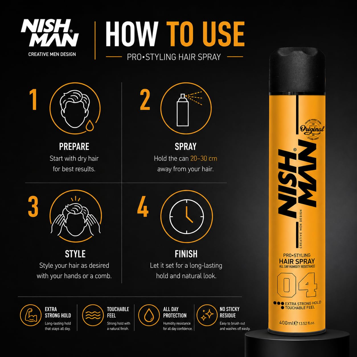 NISHMAN Lakier do Włosów 04 - Extra Strong 400ml