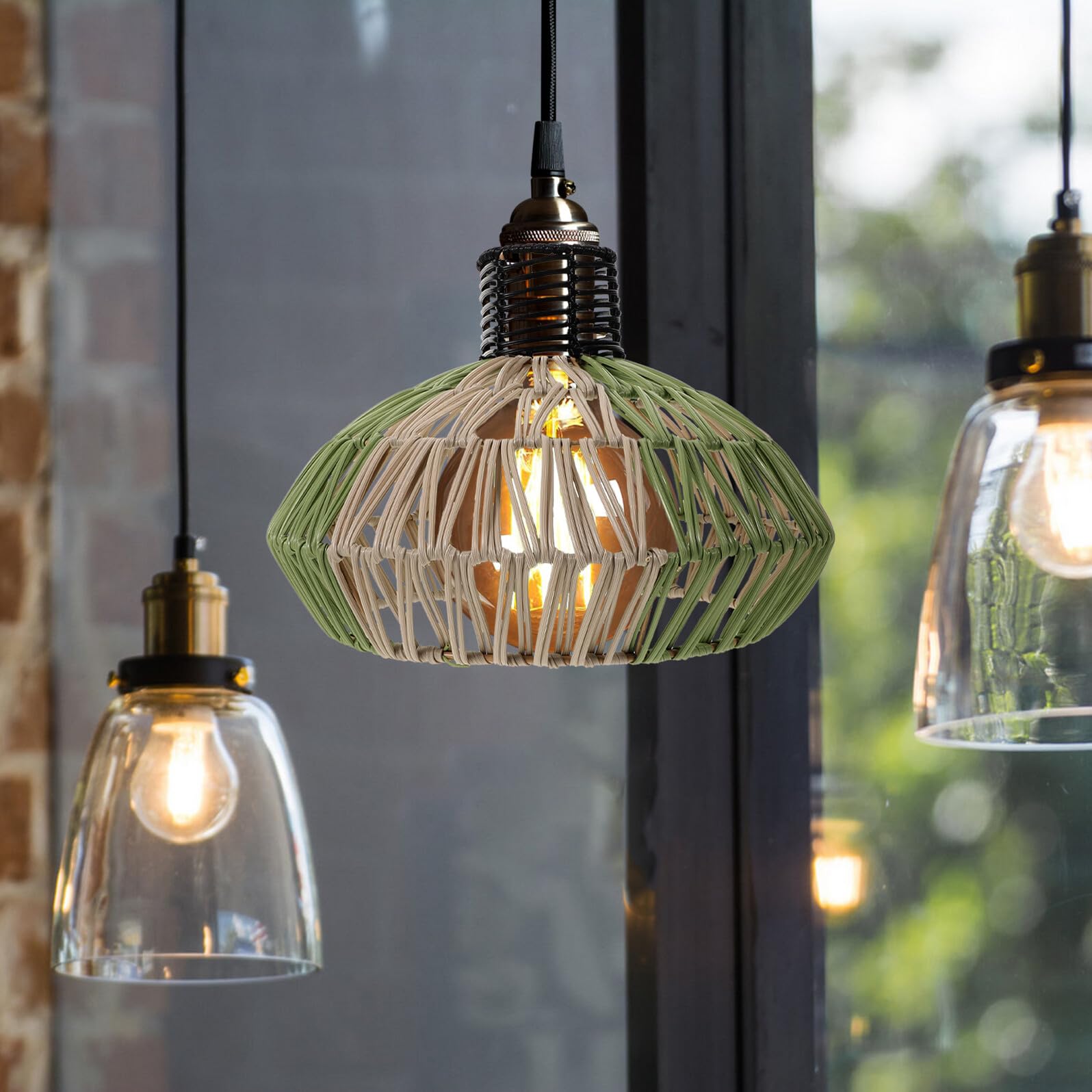 Ręcznie Tkany Abażur Do Lampy Wiszącej z Trwałego Plastiku i Metalu Klosz Stylu Rustykalnym i Boho Łatwy Montażu i Czyszczeniu Idealny Do Salonu i Kuchni