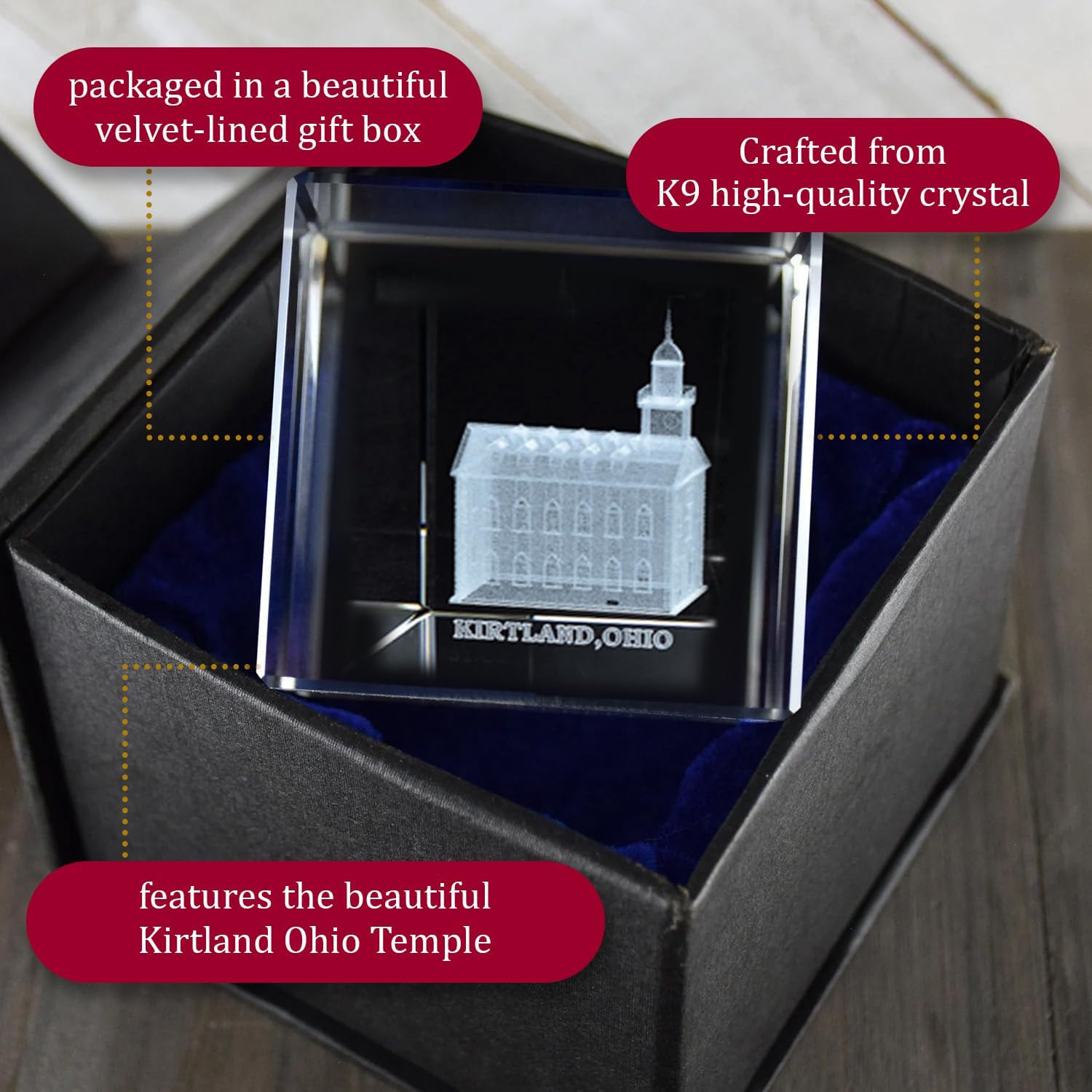 Crystal Cube Desk Decor by Ringmasters | LDS Temple Paper Weights for Office Desk | Christian Home Decor, (Kirtland Ohio)