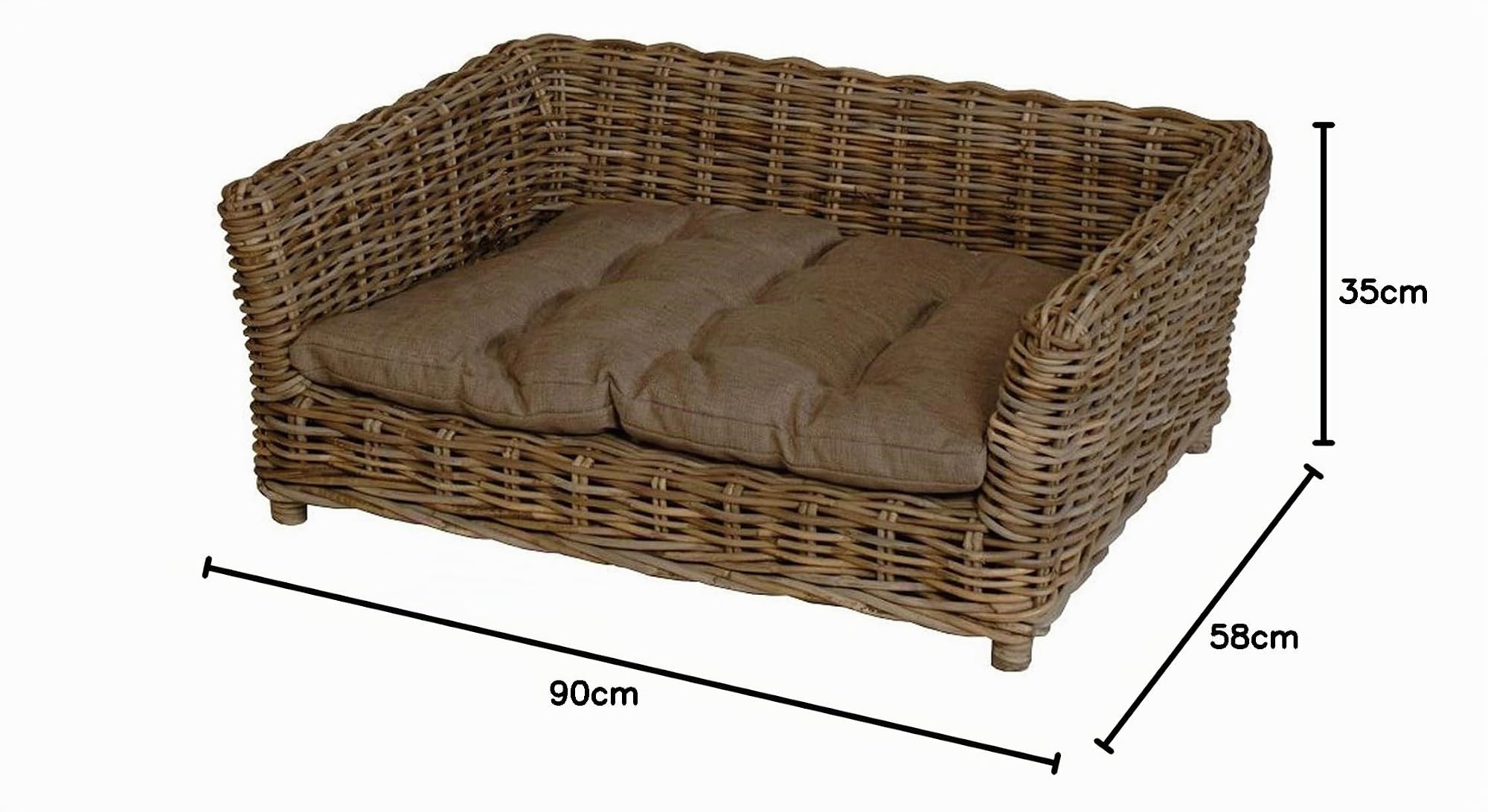 Hundekorb/Hundebett aus Natur Rattan mit Kissen/Großer Korb für Hunde (Größe XL)